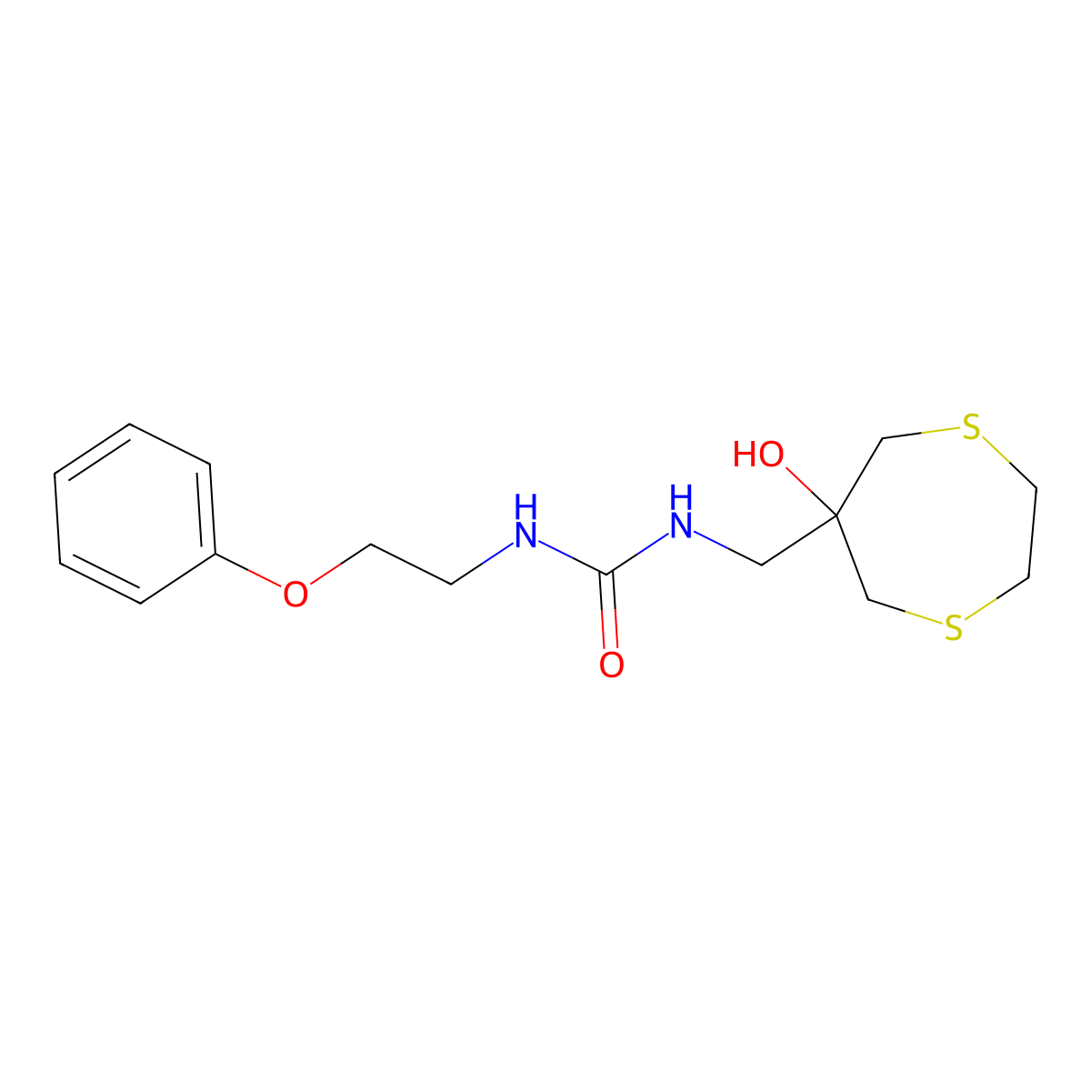 1-[(6-Hydroxy-1,4-dithiepan-6-yl)methyl]-3-(2-phenoxyethyl)urea molecular structure, CAS 2415628-87-2