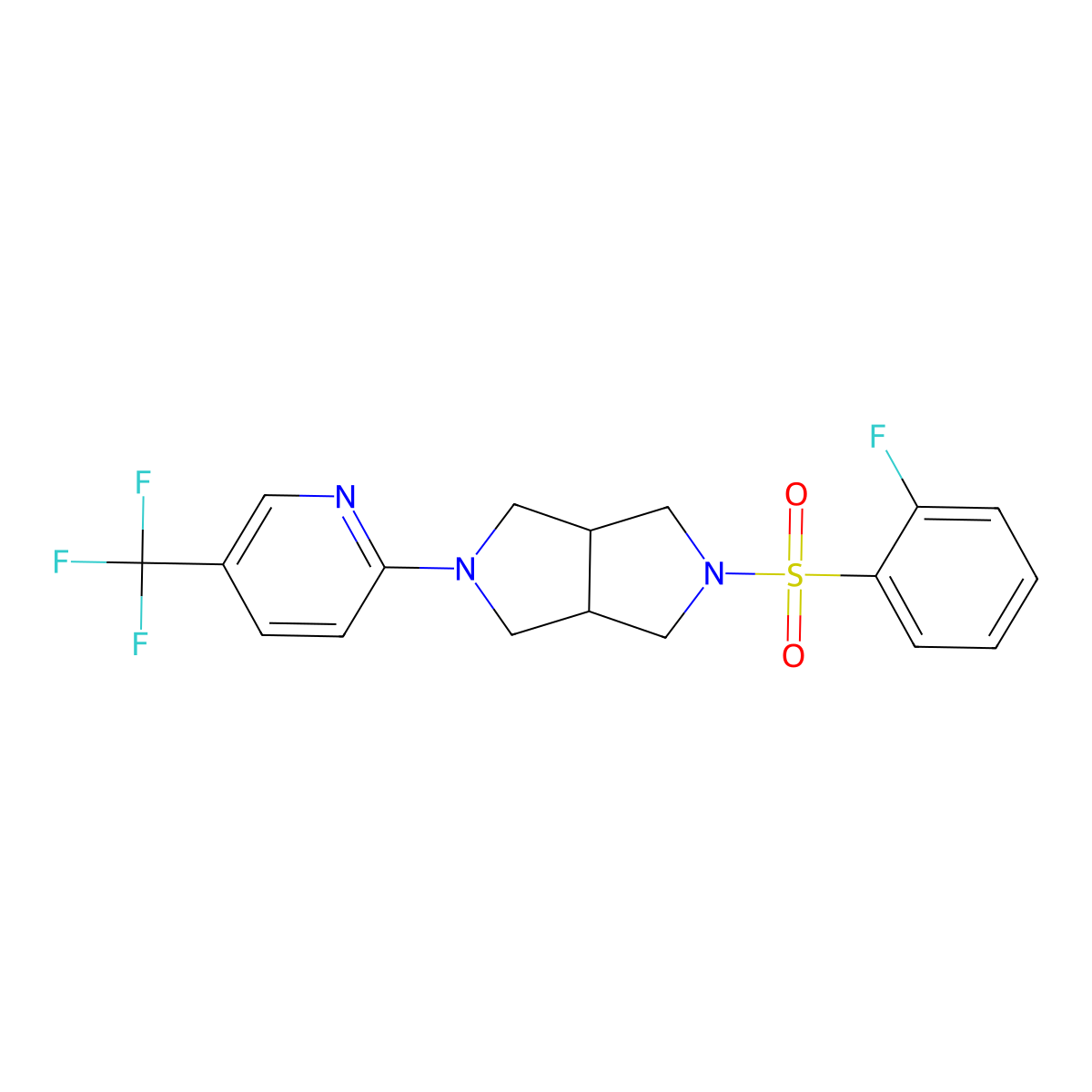 2-[5-(2-Fluorobenzenesulfonyl)-octahydropyrrolo[3,4-c]pyrrol-2-yl]-5-(trifluoromethyl)pyridine molecular structure, CAS 2415628-90-7
