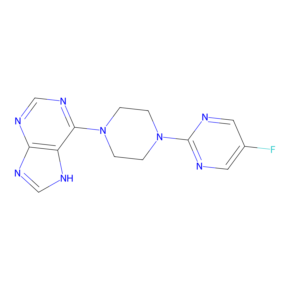 6-[4-(5-fluoropyrimidin-2-yl)piperazin-1-yl]-9H-purine molecular structure, CAS 2415628-93-0
