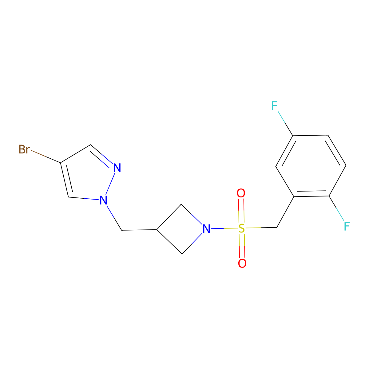 4-bromo-1-({1-[(2,5-difluorophenyl)methanesulfonyl]azetidin-3-yl}methyl)-1H-pyrazole molecular structure, CAS 2415628-94-1