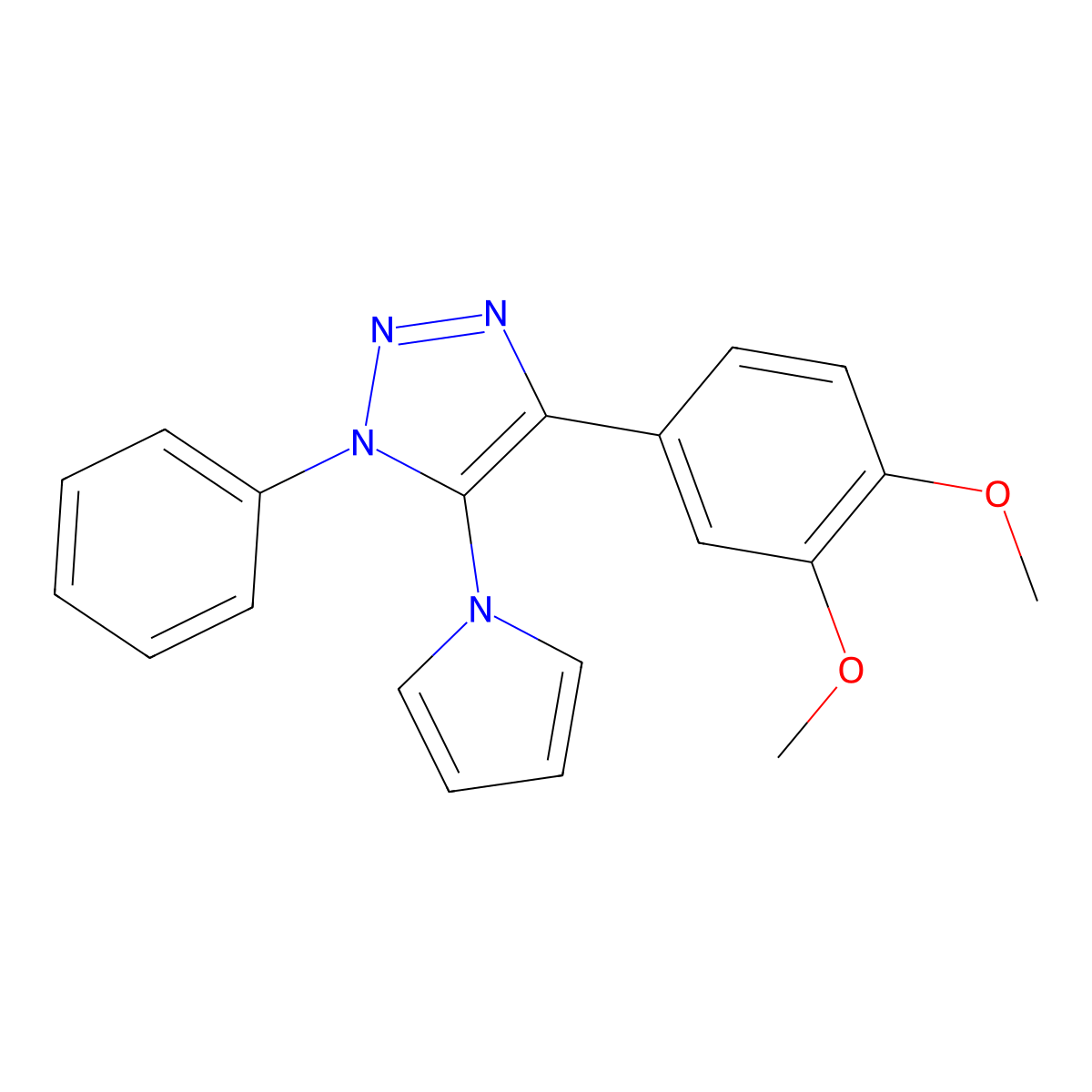 4-(3,4-dimethoxyphenyl)-1-phenyl-5-(1H-pyrrol-1-yl)-1H-1,2,3-triazole molecular structure, CAS 2415628-96-3