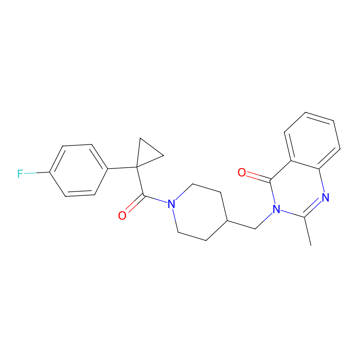 3-({1-[1-(4-Fluorophenyl)cyclopropanecarbonyl]piperidin-4-yl}methyl)-2-methyl-3,4-dihydroquinazolin-4-one molecular structure, CAS 2415628-99-6