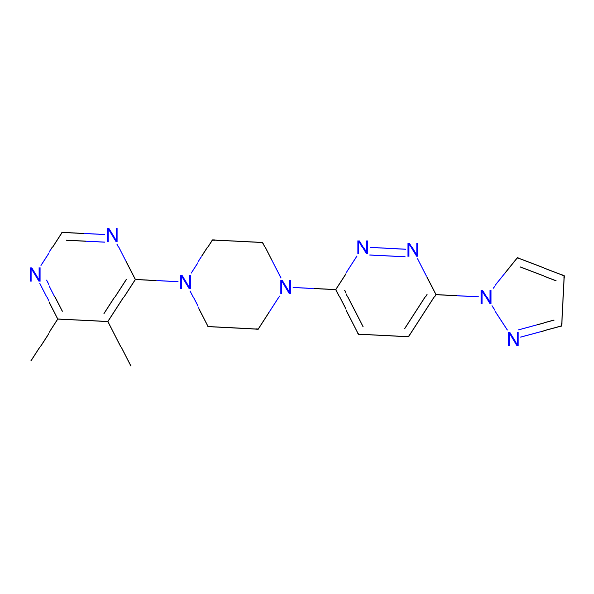 4,5-dimethyl-6-{4-[6-(1H-pyrazol-1-yl)pyridazin-3-yl]piperazin-1-yl}pyrimidine molecular structure, CAS 2415629-03-5
