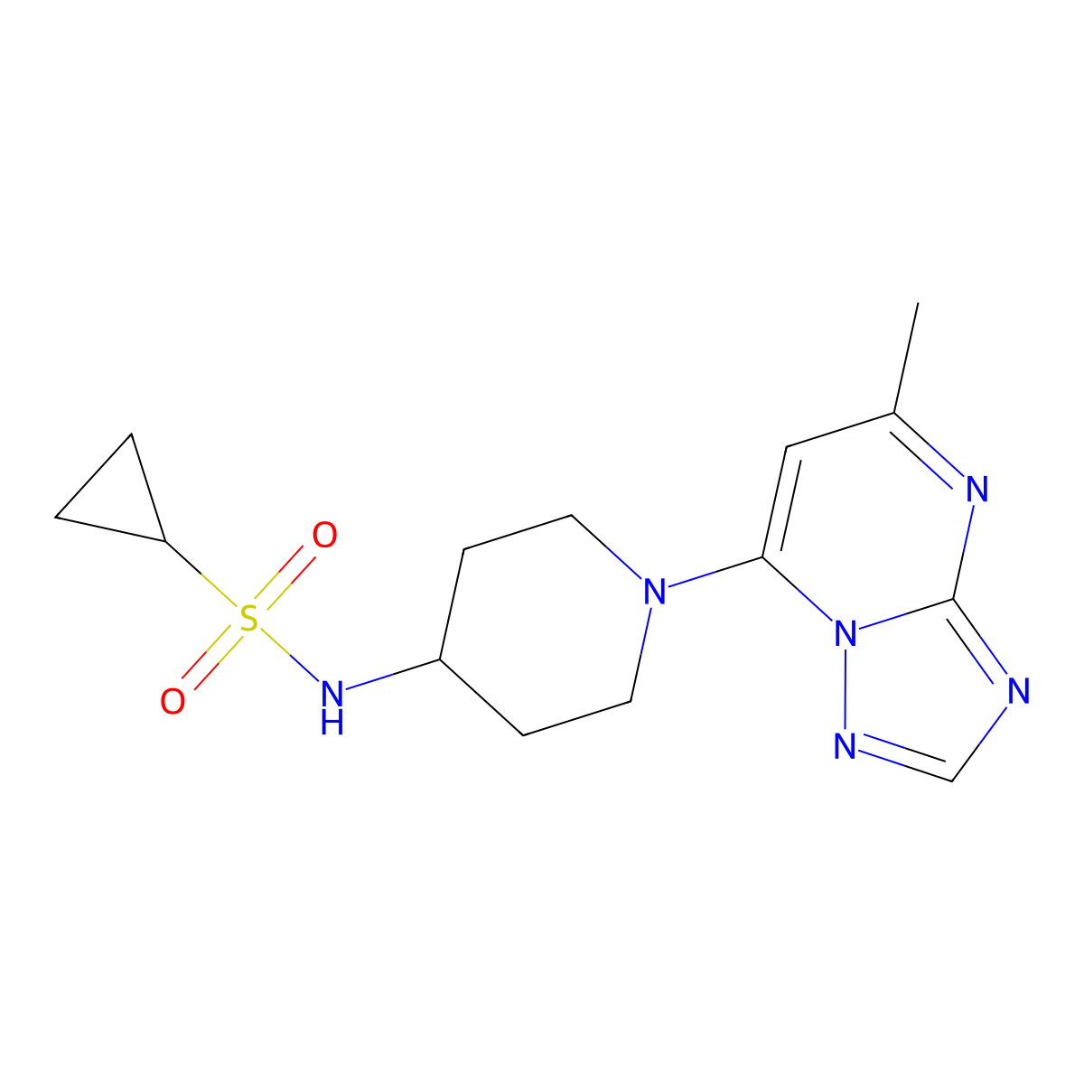 N-(1-{5-methyl-[1,2,4]triazolo[1,5-a]pyrimidin-7-yl}piperidin-4-yl)cyclopropanesulfonamide molecular structure, CAS 2415629-04-6