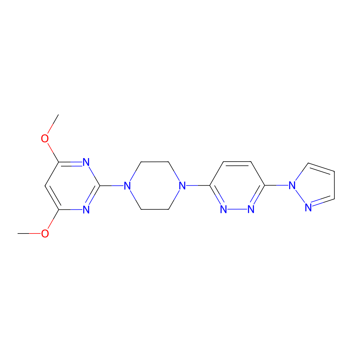 4,6-dimethoxy-2-{4-[6-(1H-pyrazol-1-yl)pyridazin-3-yl]piperazin-1-yl}pyrimidine molecular structure, CAS 2415629-06-8