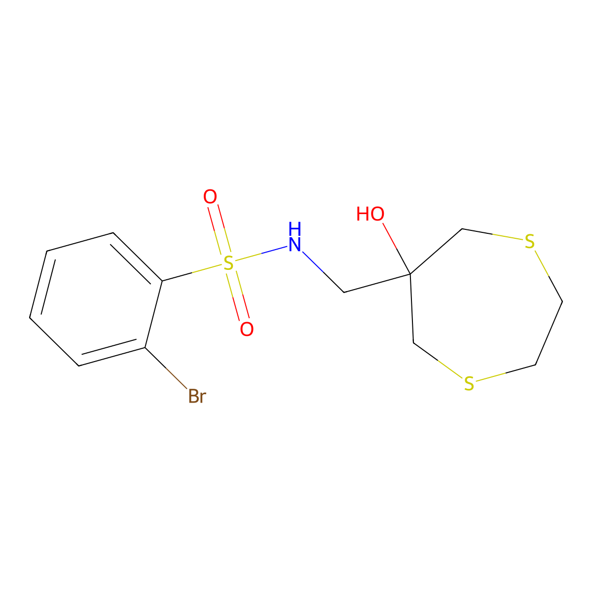 2-bromo-N-[(6-hydroxy-1,4-dithiepan-6-yl)methyl]benzene-1-sulfonamide molecular structure, CAS 2415629-10-4