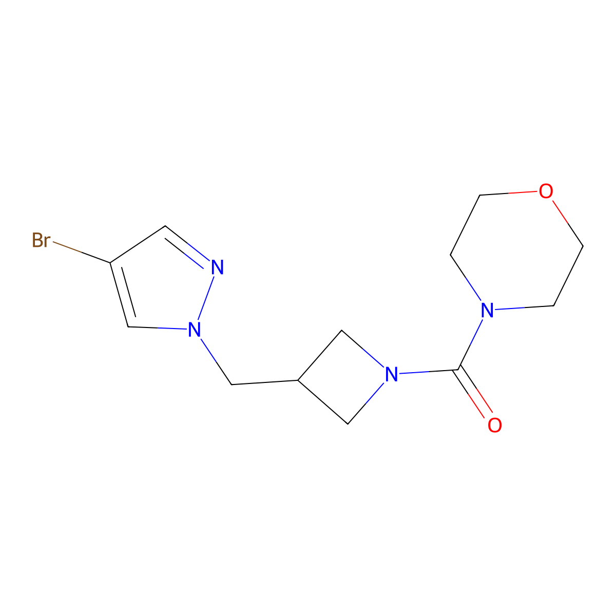 4-{3-[(4-bromo-1H-pyrazol-1-yl)methyl]azetidine-1-carbonyl}morpholine molecular structure, CAS 2415629-13-7
