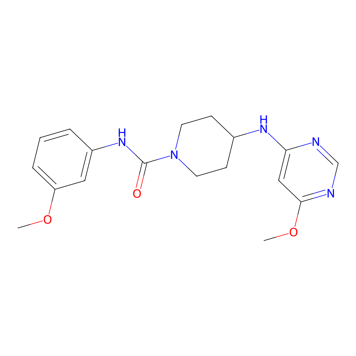 N-(3-Methoxyphenyl)-4-[(6-methoxypyrimidin-4-yl)amino]piperidine-1-carboxamide molecular structure, CAS 2415629-14-8