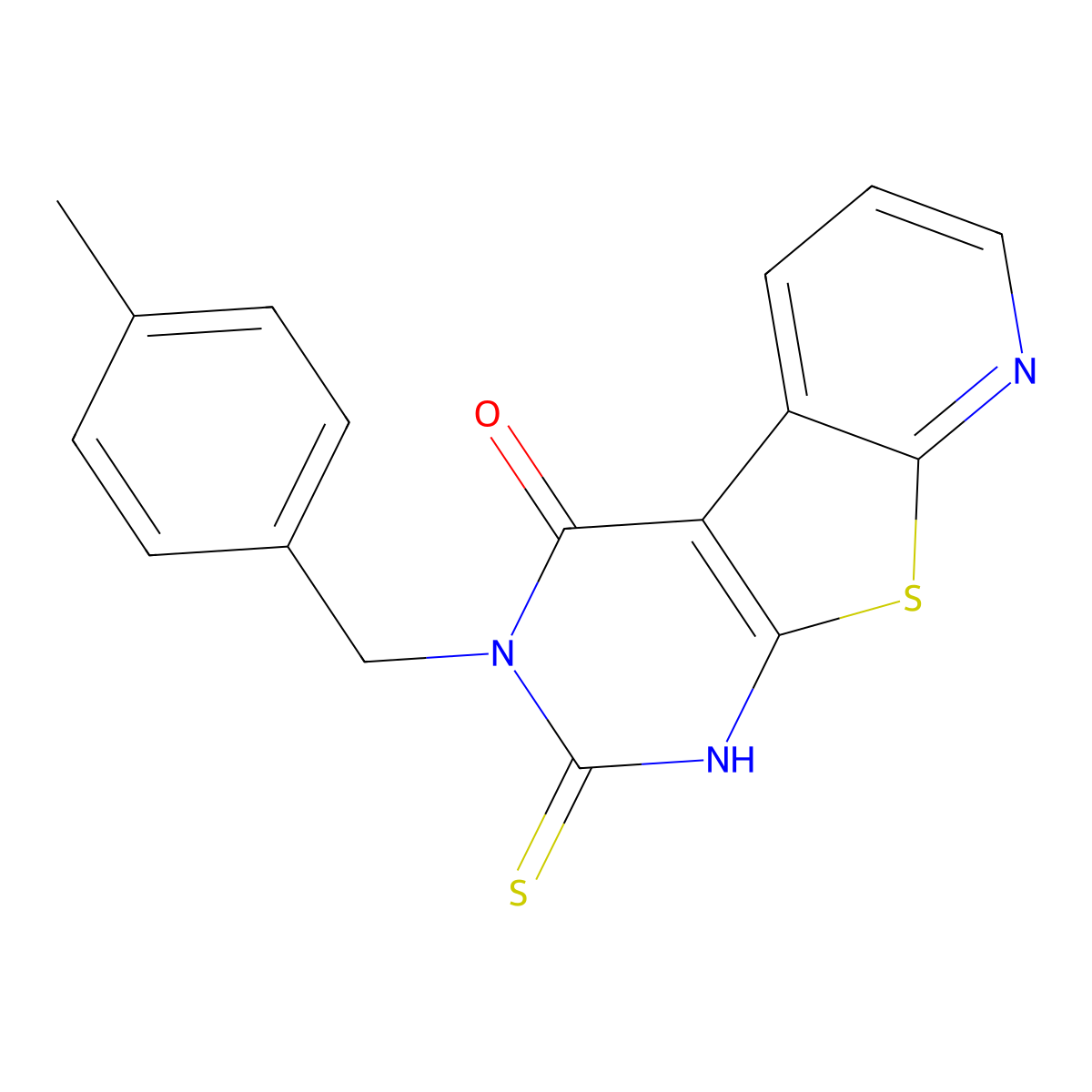 4-[(4-Methylphenyl)methyl]-5-sulfanylidene-8-thia-4,6,10-triazatricyclo[7.4.0.0^{2,7}]trideca-1(13),2(7),9,11-tetraen-3-one molecular structure, CAS 2415629-18-2