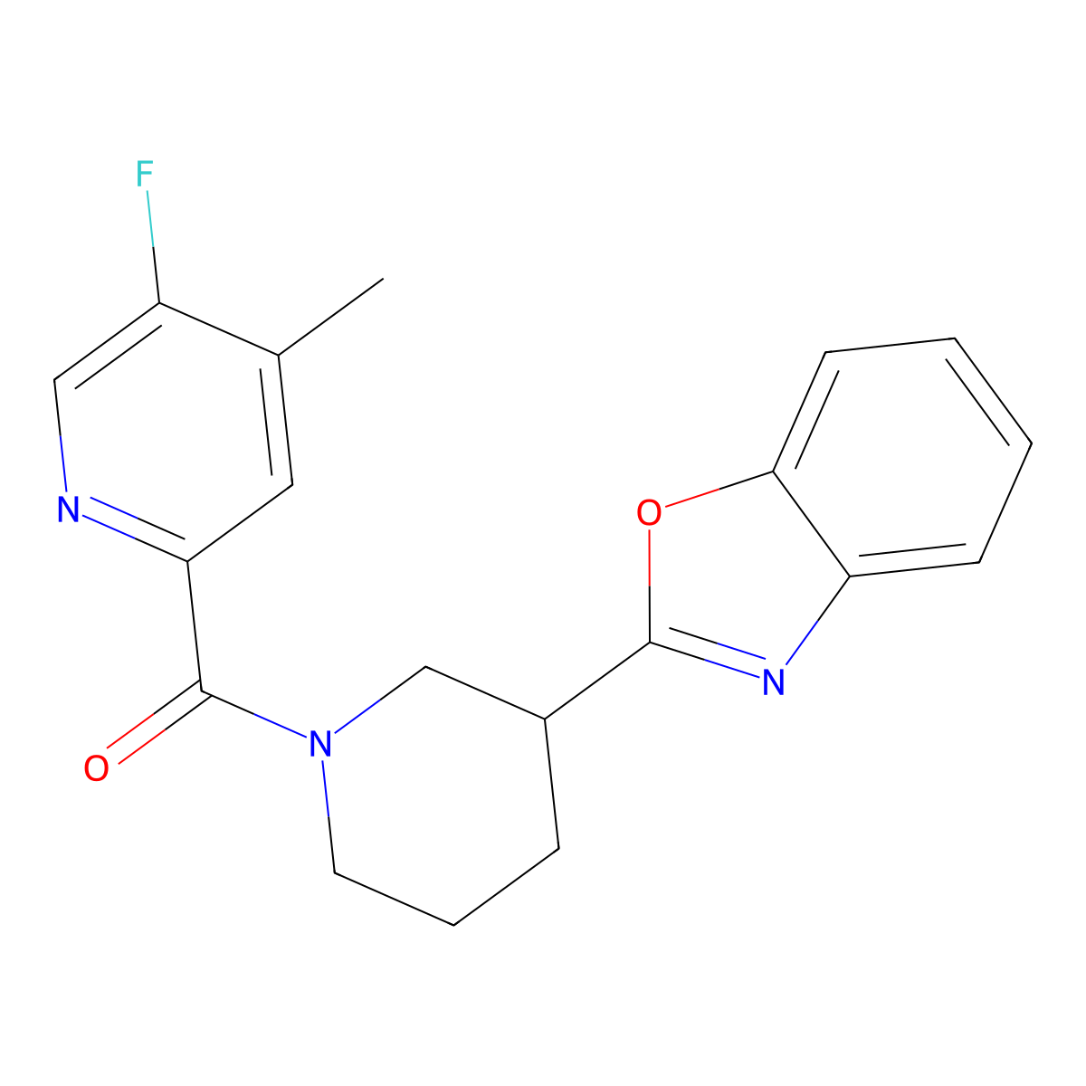 2-[1-(5-Fluoro-4-methylpyridine-2-carbonyl)piperidin-3-yl]-1,3-benzoxazole molecular structure, CAS 2415629-23-9