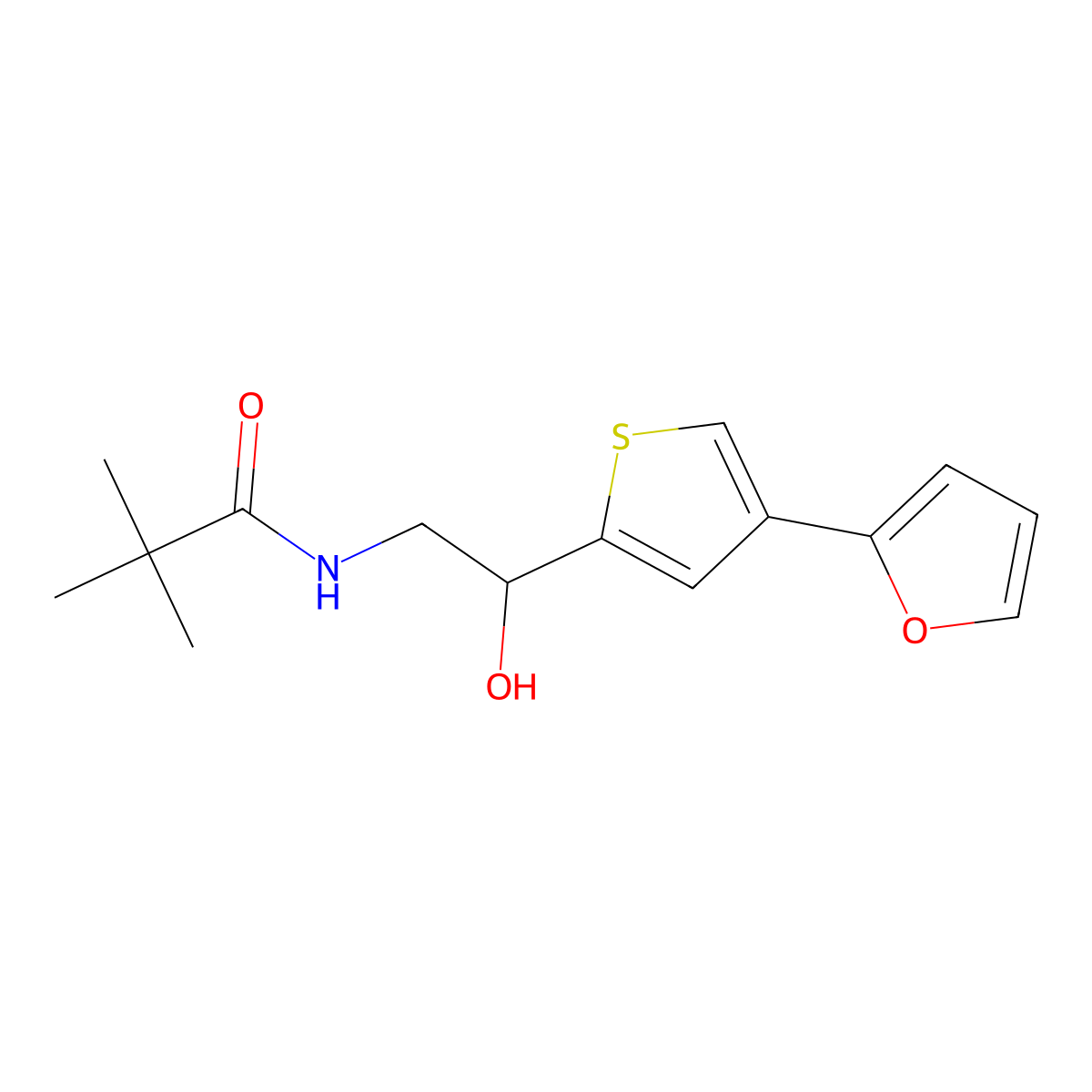 N-{2-[4-(furan-2-yl)thiophen-2-yl]-2-hydroxyethyl}-2,2-dimethylpropanamide molecular structure, CAS 2415629-25-1