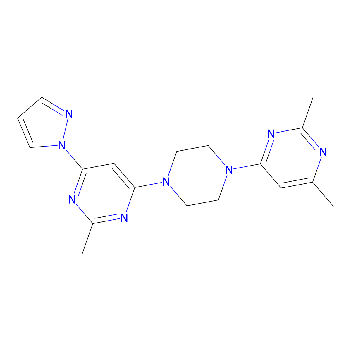 4-[4-(2,6-dimethylpyrimidin-4-yl)piperazin-1-yl]-2-methyl-6-(1H-pyrazol-1-yl)pyrimidine molecular structure, CAS 2415629-26-2