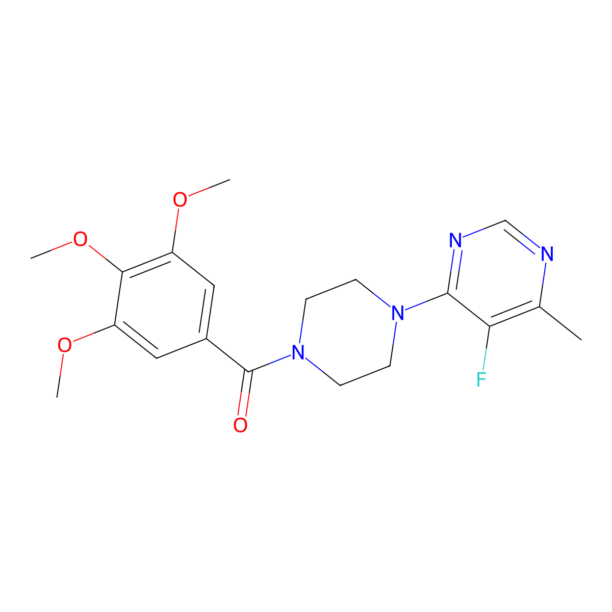 5-Fluoro-4-methyl-6-[4-(3,4,5-trimethoxybenzoyl)piperazin-1-yl]pyrimidine molecular structure, CAS 2415629-29-5