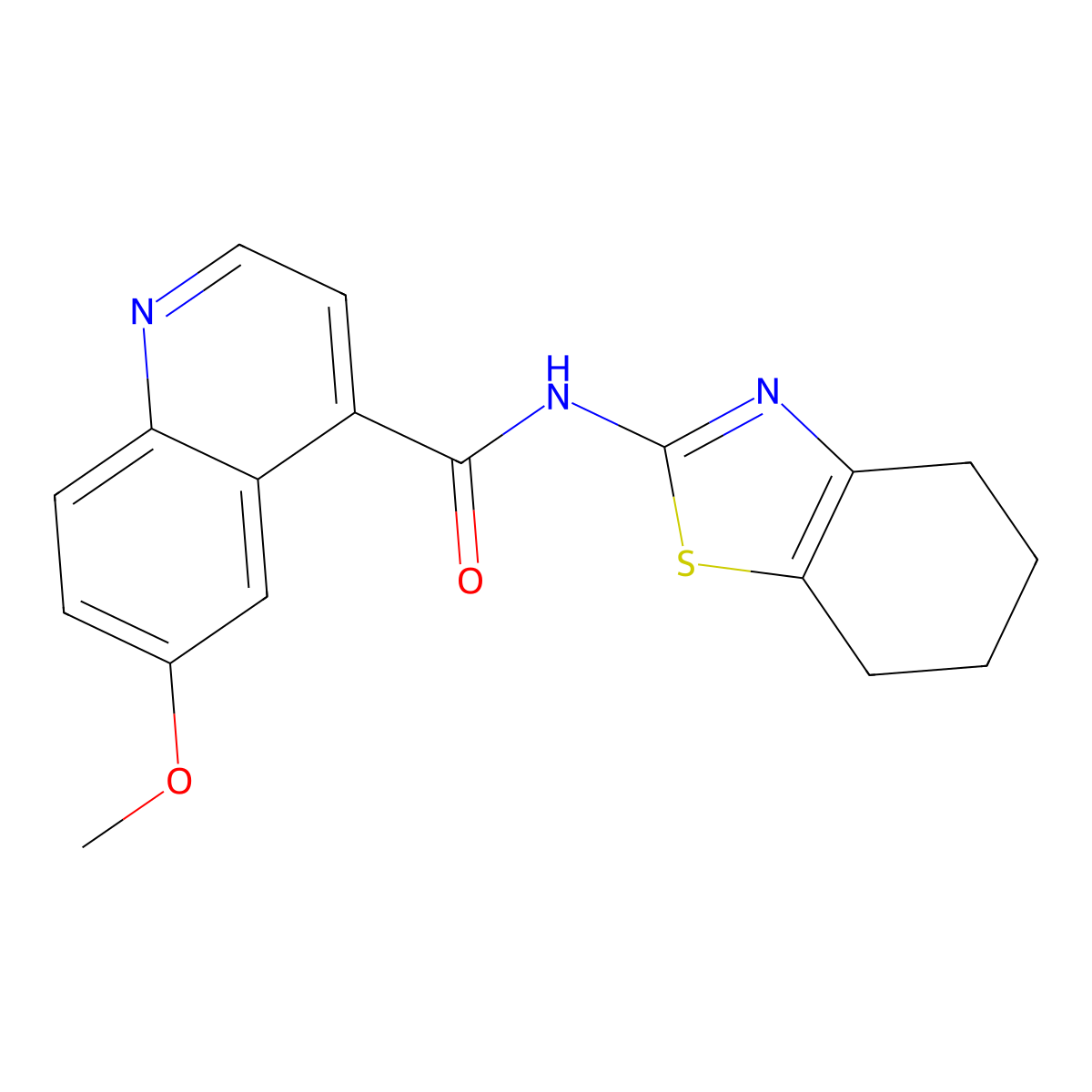 6-methoxy-N-(4,5,6,7-tetrahydro-1,3-benzothiazol-2-yl)quinoline-4-carboxamide molecular structure, CAS 2415629-30-8