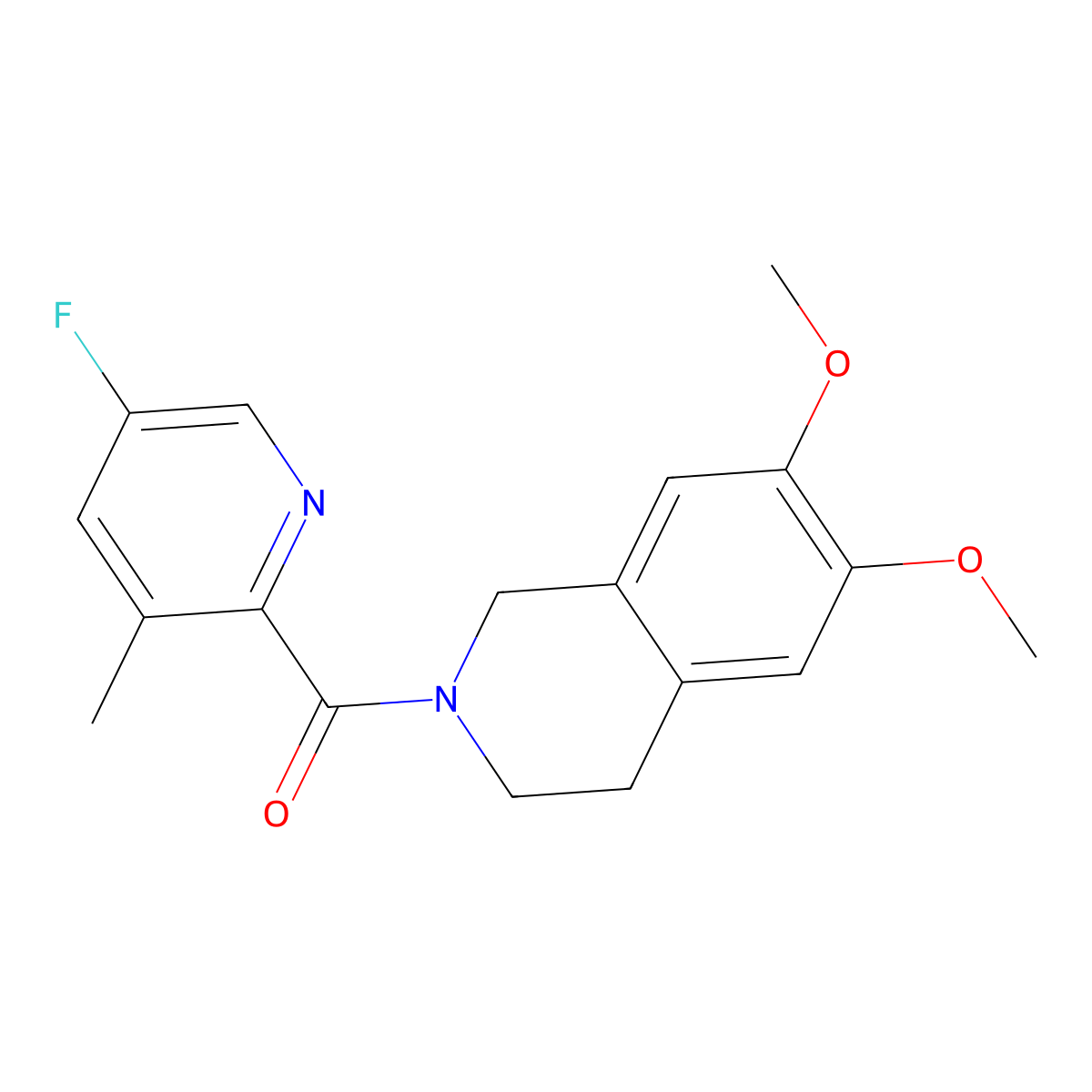 2-(5-Fluoro-3-methylpyridine-2-carbonyl)-6,7-dimethoxy-1,2,3,4-tetrahydroisoquinoline molecular structure, CAS 2415629-36-4