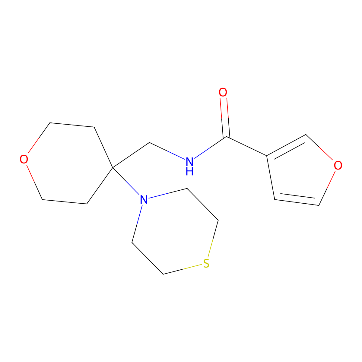 N-{[4-(thiomorpholin-4-yl)oxan-4-yl]methyl}furan-3-carboxamide molecular structure, CAS 2415629-37-5
