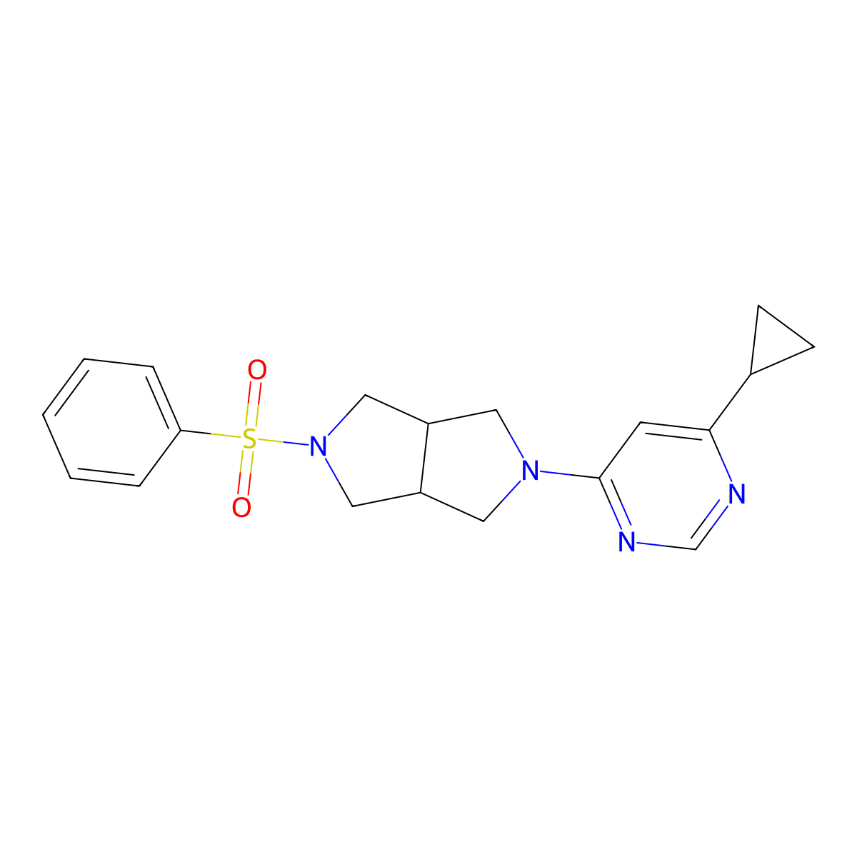 4-[5-(Benzenesulfonyl)-octahydropyrrolo[3,4-c]pyrrol-2-yl]-6-cyclopropylpyrimidine molecular structure, CAS 2415629-45-5