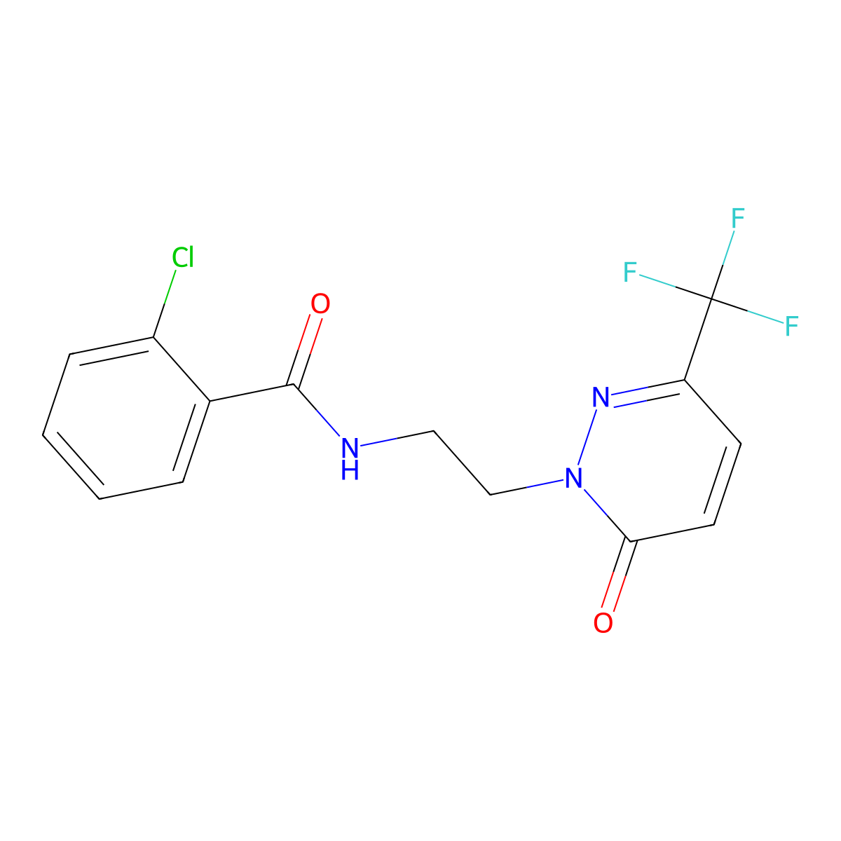 2-chloro-N-{2-[6-oxo-3-(trifluoromethyl)-1,6-dihydropyridazin-1-yl]ethyl}benzamide molecular structure, CAS 2415629-46-6