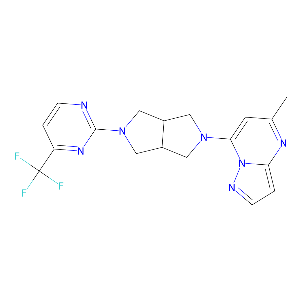 2-(5-{5-Methylpyrazolo[1,5-a]pyrimidin-7-yl}-octahydropyrrolo[3,4-c]pyrrol-2-yl)-4-(trifluoromethyl)pyrimidine molecular structure, CAS 2415629-48-8