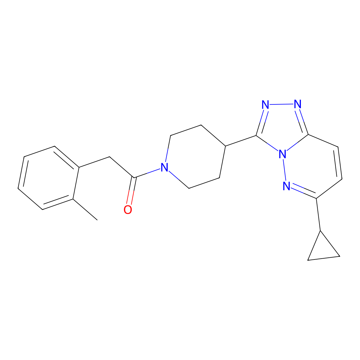 1-(4-{6-Cyclopropyl-[1,2,4]triazolo[4,3-b]pyridazin-3-yl}piperidin-1-yl)-2-(2-methylphenyl)ethan-1-one molecular structure, CAS 2415629-50-2