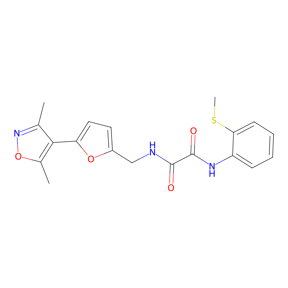 N-{[5-(3,5-dimethyl-1,2-oxazol-4-yl)furan-2-yl]methyl}-N'-[2-(methylsulfanyl)phenyl]ethanediamide molecular structure, CAS 2415629-54-6