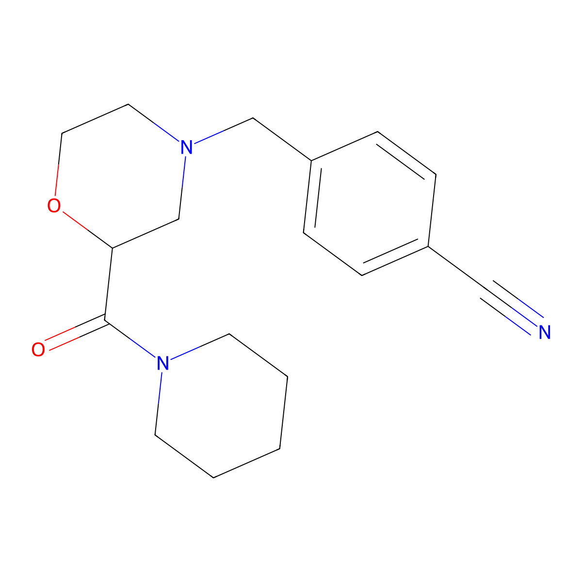 4-{[2-(Piperidine-1-carbonyl)morpholin-4-yl]methyl}benzonitrile molecular structure, CAS 2415629-55-7