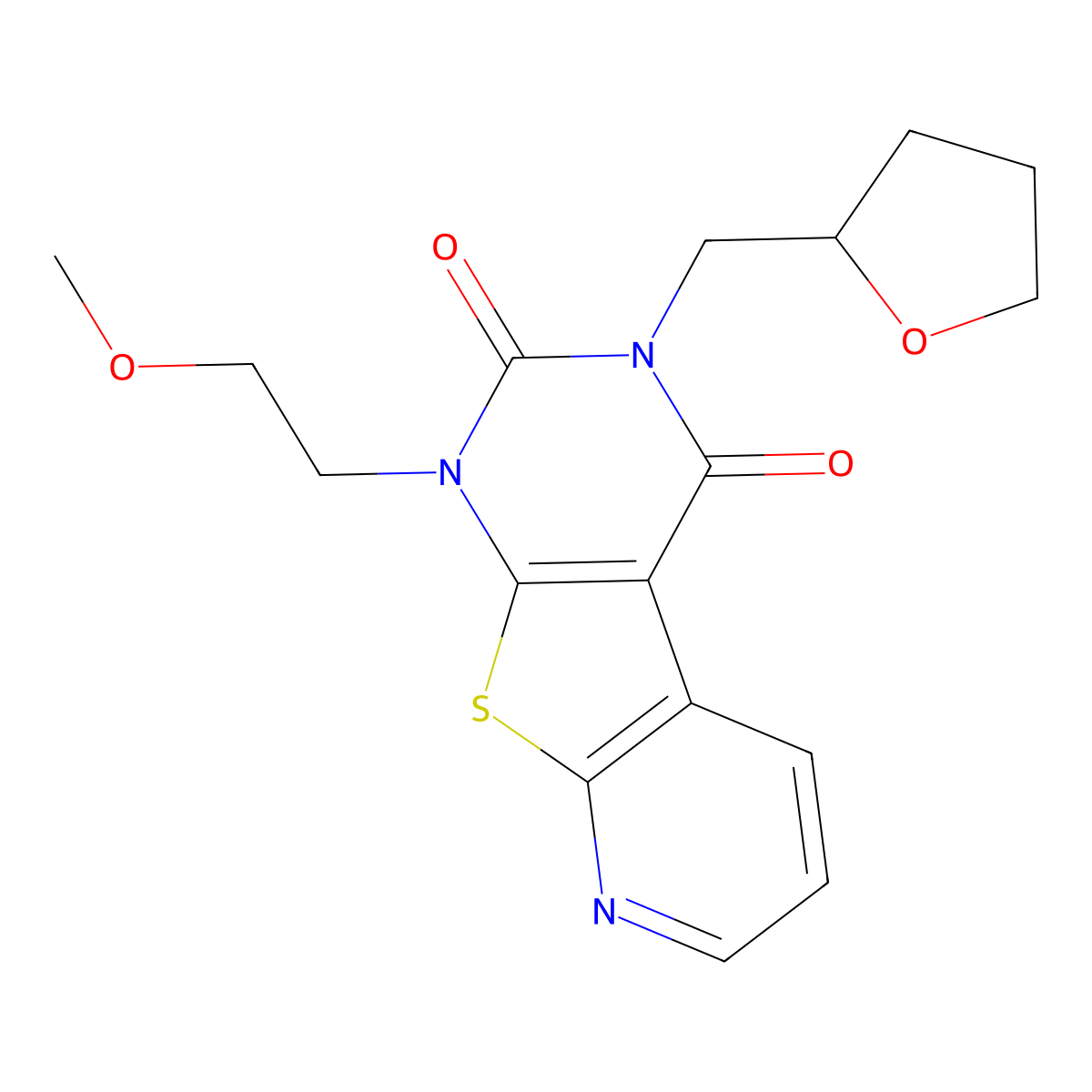 6-(2-Methoxyethyl)-4-[(oxolan-2-yl)methyl]-8-thia-4,6,10-triazatricyclo[7.4.0.0^{2,7}]trideca-1(13),2(7),9,11-tetraene-3,5-dione molecular structure, CAS 2415629-56-8