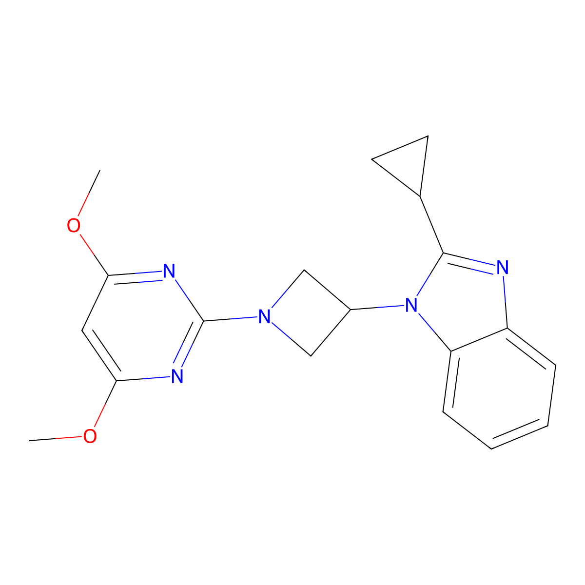 2-cyclopropyl-1-[1-(4,6-dimethoxypyrimidin-2-yl)azetidin-3-yl]-1H-1,3-benzodiazole molecular structure, CAS 2415629-60-4