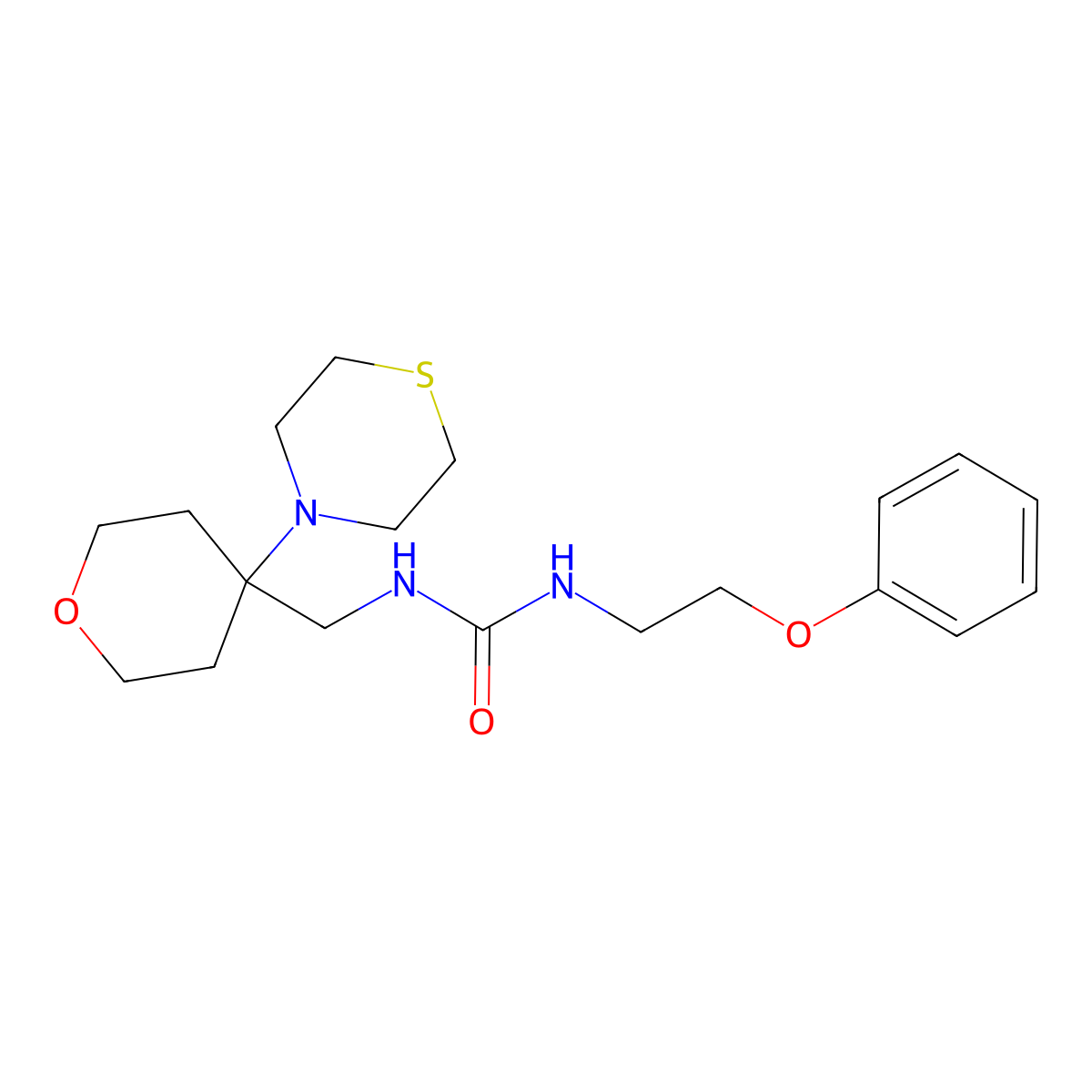 1-(2-Phenoxyethyl)-3-{[4-(thiomorpholin-4-yl)oxan-4-yl]methyl}urea molecular structure, CAS 2415629-62-6