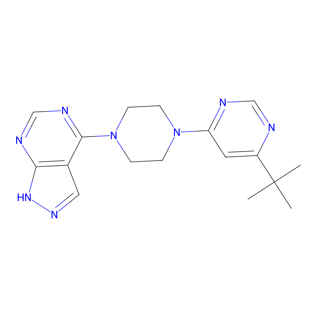 4-tert-butyl-6-(4-{1H-pyrazolo[3,4-d]pyrimidin-4-yl}piperazin-1-yl)pyrimidine molecular structure, CAS 2415629-64-8
