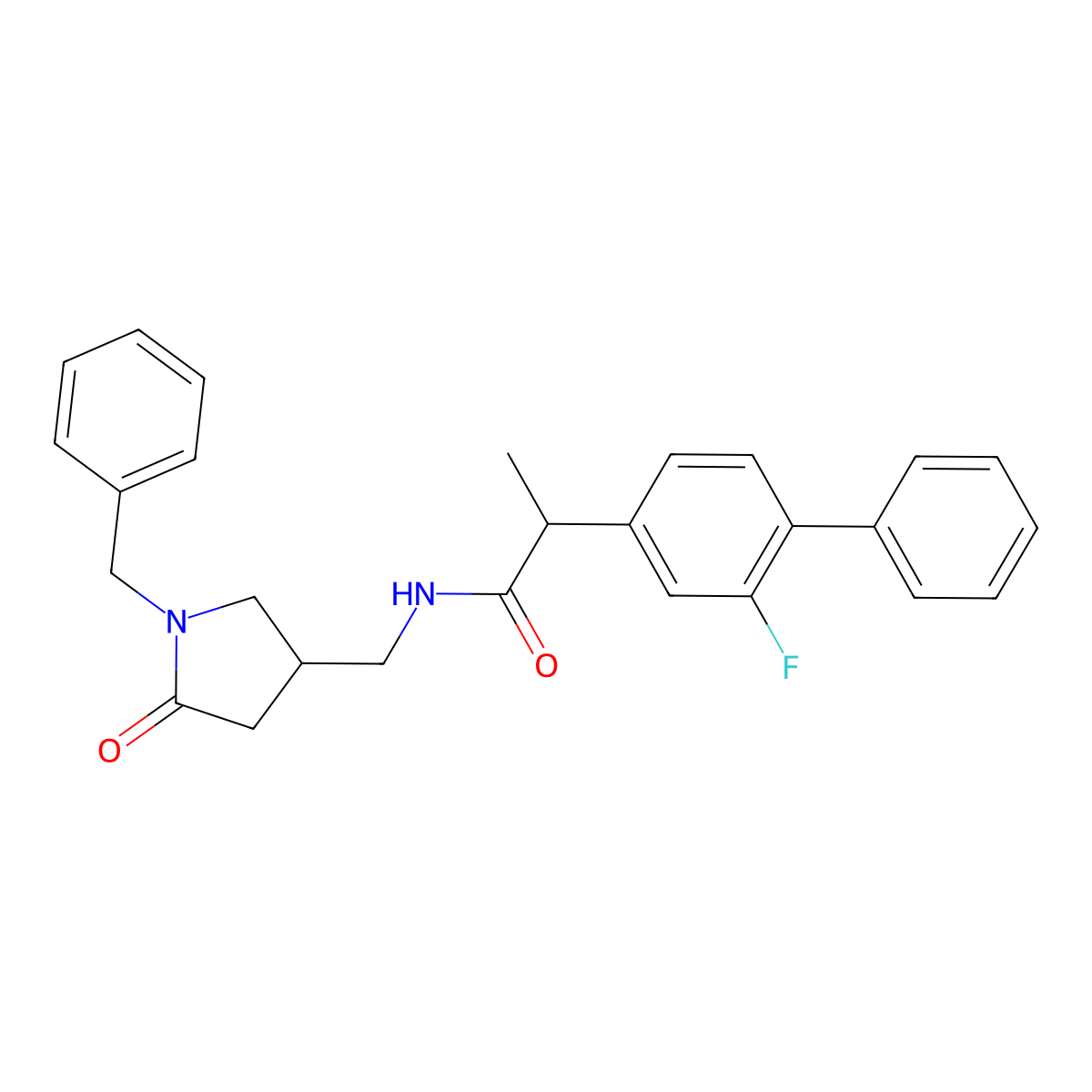 N-[(1-benzyl-5-oxopyrrolidin-3-yl)methyl]-2-{2-fluoro-[1,1'-biphenyl]-4-yl}propanamide molecular structure, CAS 2415629-65-9