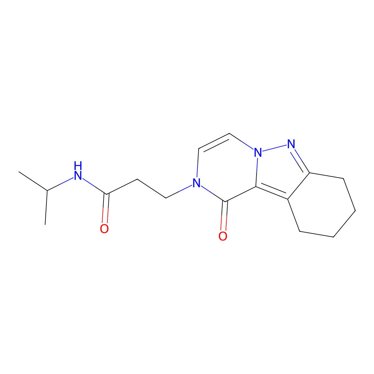 3-{1-oxo-1H,2H,7H,8H,9H,10H-pyrazino[1,2-b]indazol-2-yl}-N-(propan-2-yl)propanamide molecular structure, CAS 2415629-67-1