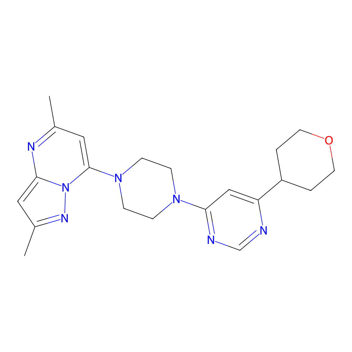 4-(4-{2,5-Dimethylpyrazolo[1,5-a]pyrimidin-7-yl}piperazin-1-yl)-6-(oxan-4-yl)pyrimidine molecular structure, CAS 2415629-68-2
