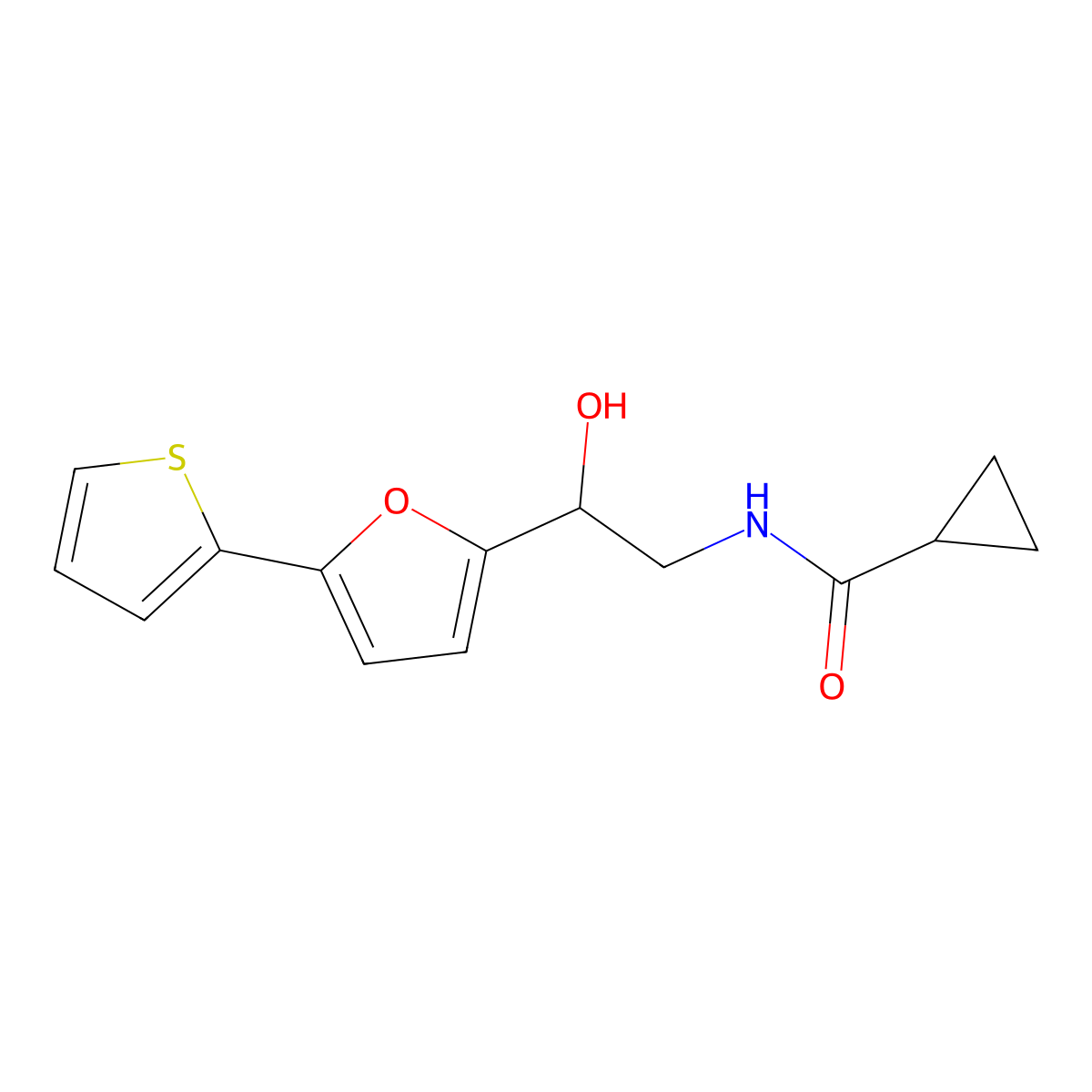 N-{2-hydroxy-2-[5-(thiophen-2-yl)furan-2-yl]ethyl}cyclopropanecarboxamide molecular structure, CAS 2415629-72-8