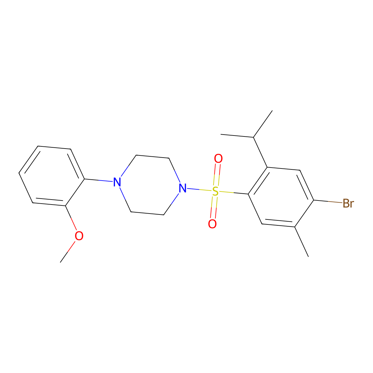 1-[4-Bromo-5-methyl-2-(propan-2-yl)benzenesulfonyl]-4-(2-methoxyphenyl)piperazine molecular structure, CAS 2415629-73-9