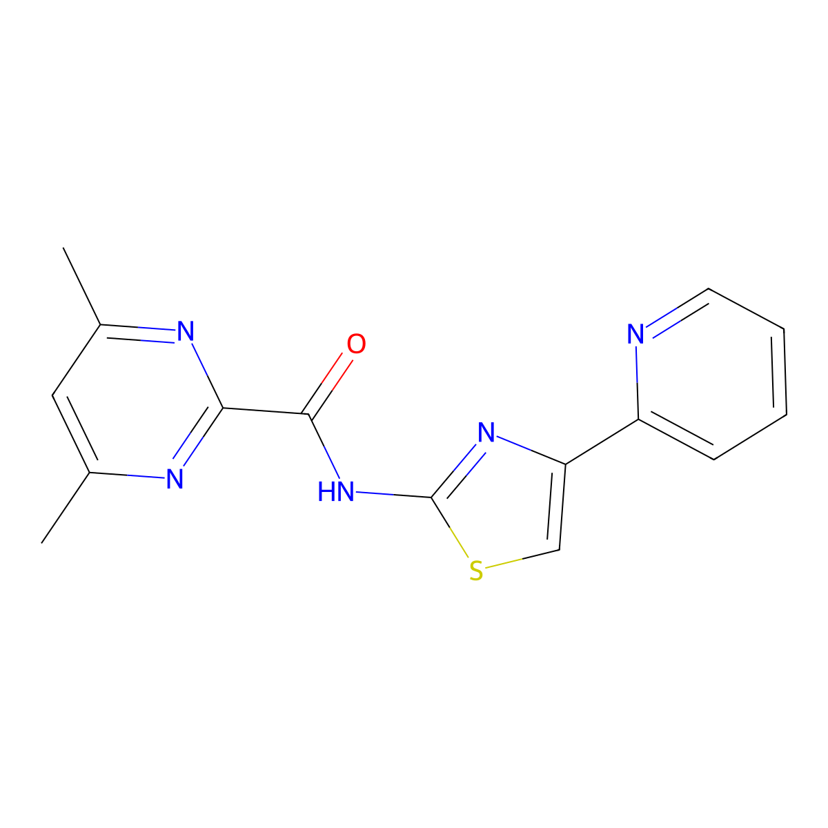 4,6-dimethyl-N-[4-(pyridin-2-yl)-1,3-thiazol-2-yl]pyrimidine-2-carboxamide molecular structure, CAS 2415629-75-1