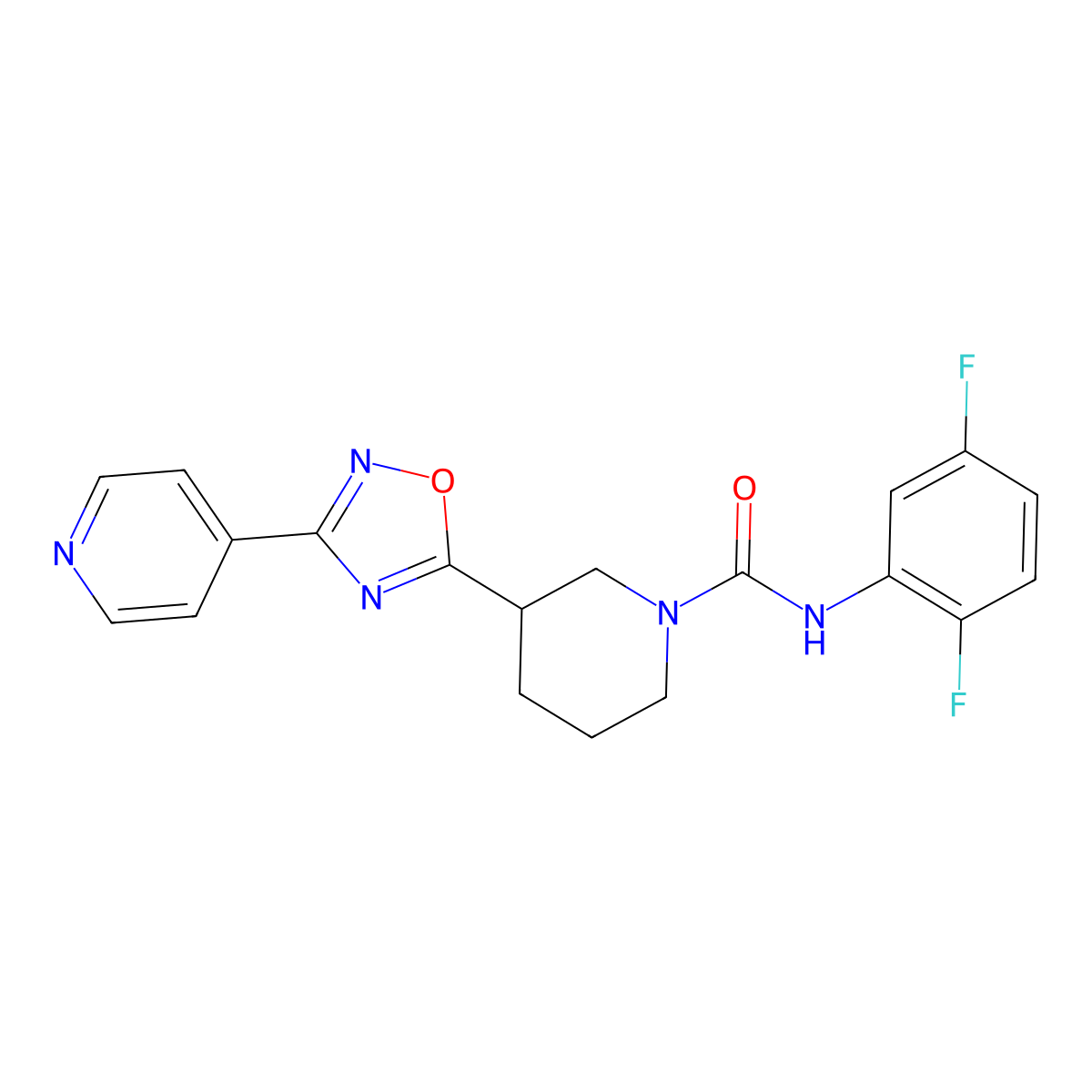 N-(2,5-difluorophenyl)-3-[3-(pyridin-4-yl)-1,2,4-oxadiazol-5-yl]piperidine-1-carboxamide molecular structure, CAS 2415629-77-3
