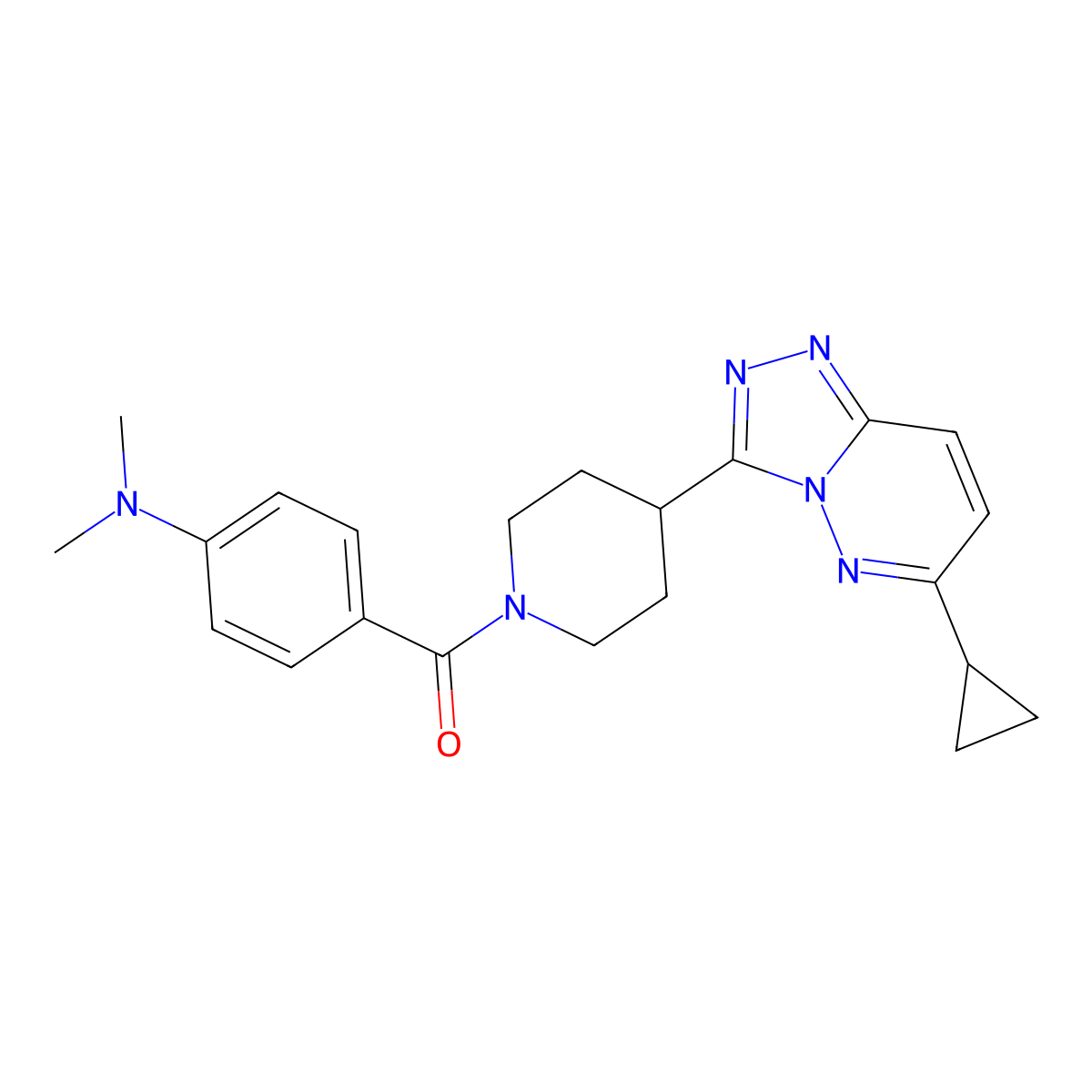 4-(4-{6-cyclopropyl-[1,2,4]triazolo[4,3-b]pyridazin-3-yl}piperidine-1-carbonyl)-N,N-dimethylaniline molecular structure, CAS 2415629-81-9