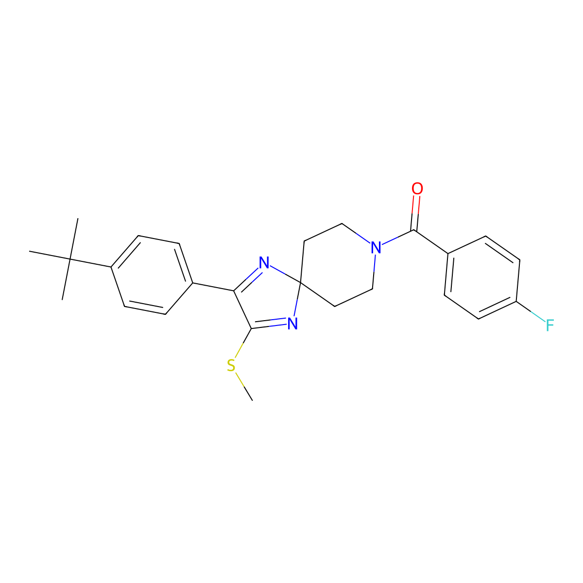 2-(4-Tert-butylphenyl)-8-(4-fluorobenzoyl)-3-(methylsulfanyl)-1,4,8-triazaspiro[4.5]deca-1,3-diene molecular structure, CAS 2415629-85-3