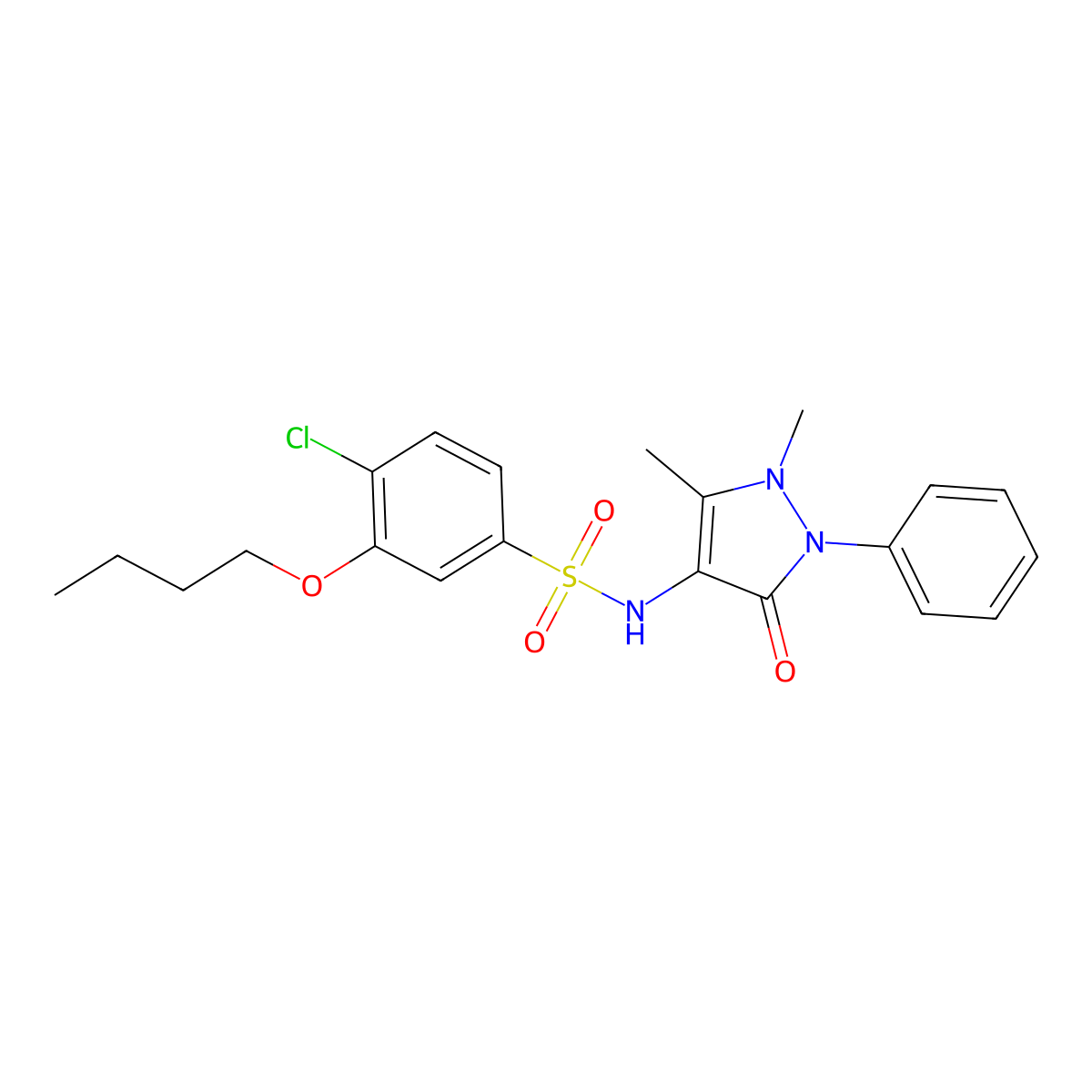 3-butoxy-4-chloro-N-(1,5-dimethyl-3-oxo-2-phenyl-2,3-dihydro-1H-pyrazol-4-yl)benzene-1-sulfonamide molecular structure, CAS 2415629-87-5