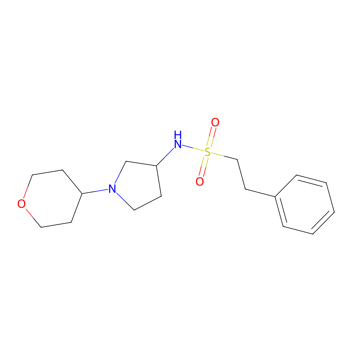 N-[1-(oxan-4-yl)pyrrolidin-3-yl]-2-phenylethane-1-sulfonamide molecular structure, CAS 2415629-88-6