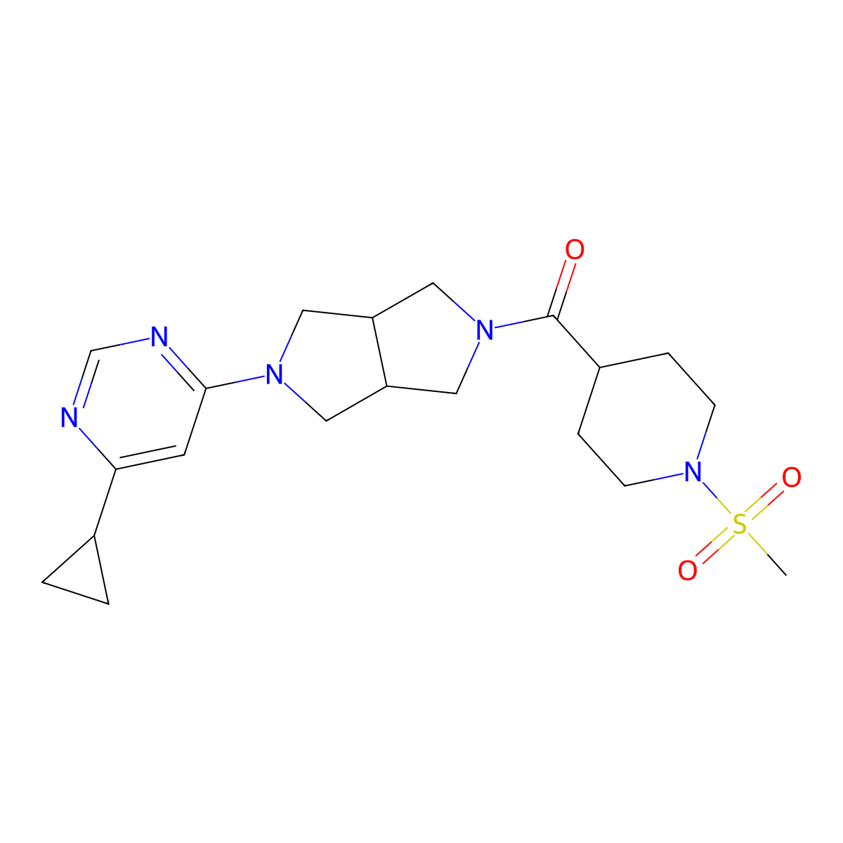4-Cyclopropyl-6-[5-(1-methanesulfonylpiperidine-4-carbonyl)-octahydropyrrolo[3,4-c]pyrrol-2-yl]pyrimidine molecular structure, CAS 2415629-95-5