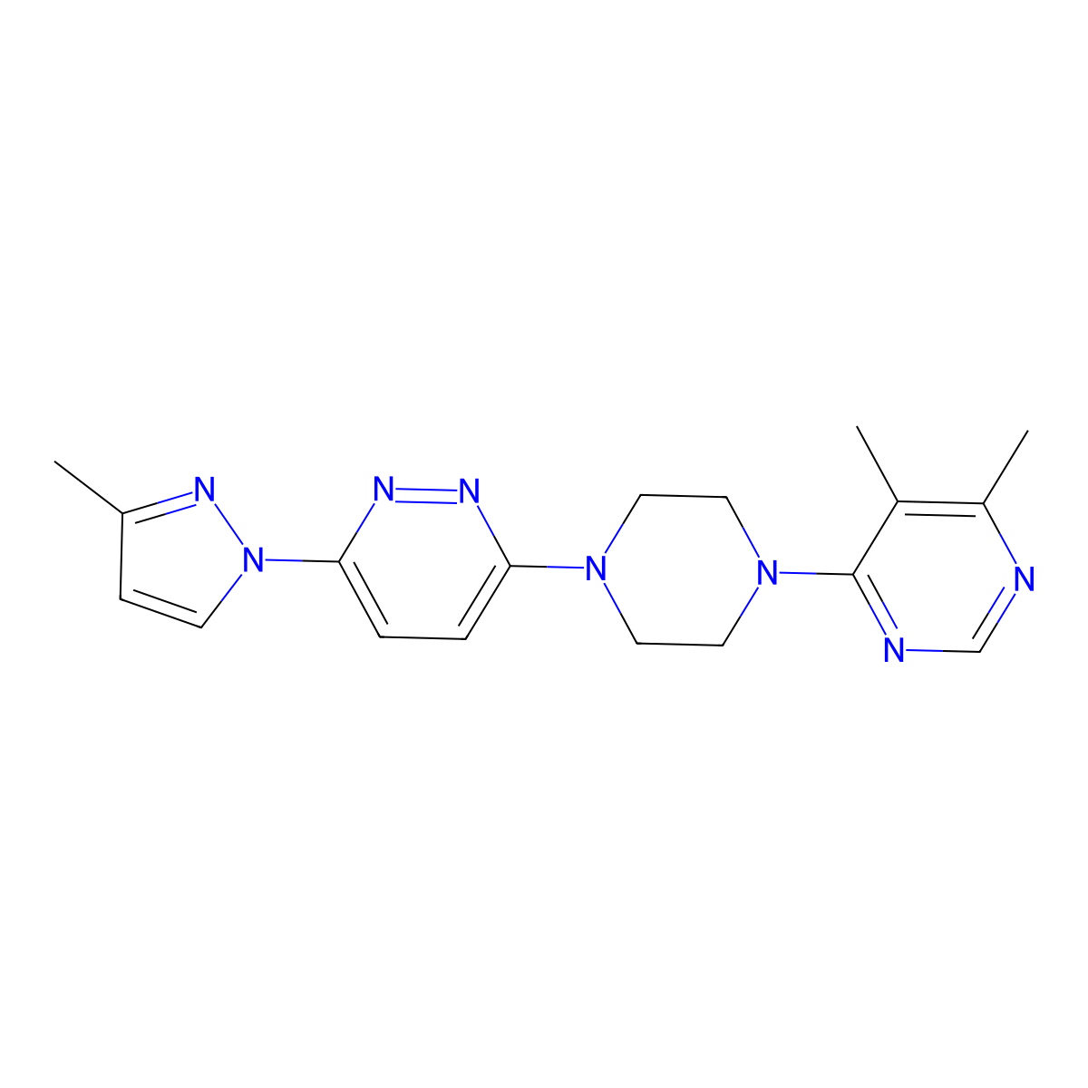 4,5-dimethyl-6-{4-[6-(3-methyl-1H-pyrazol-1-yl)pyridazin-3-yl]piperazin-1-yl}pyrimidine molecular structure, CAS 2415629-97-7