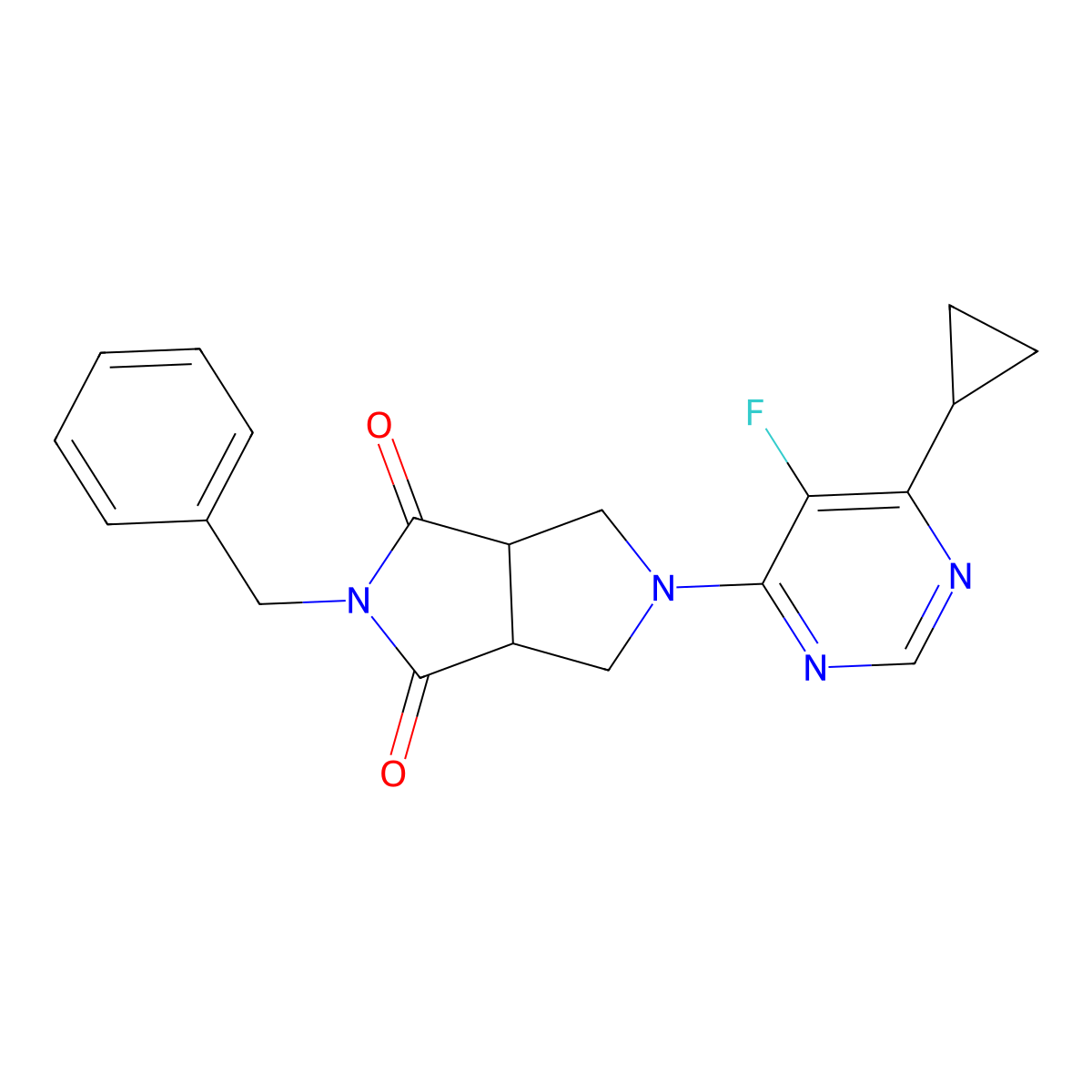 2-Benzyl-5-(6-cyclopropyl-5-fluoropyrimidin-4-yl)-octahydropyrrolo[3,4-c]pyrrole-1,3-dione molecular structure, CAS 2415629-98-8