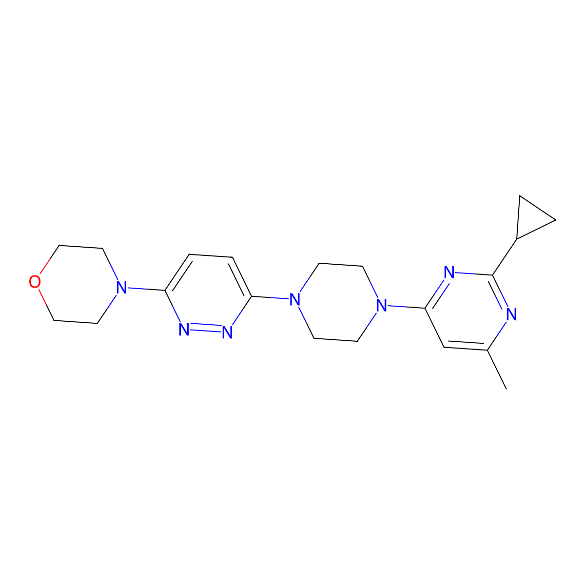 4-{6-[4-(2-Cyclopropyl-6-methylpyrimidin-4-yl)piperazin-1-yl]pyridazin-3-yl}morpholine molecular structure, CAS 2415630-00-9
