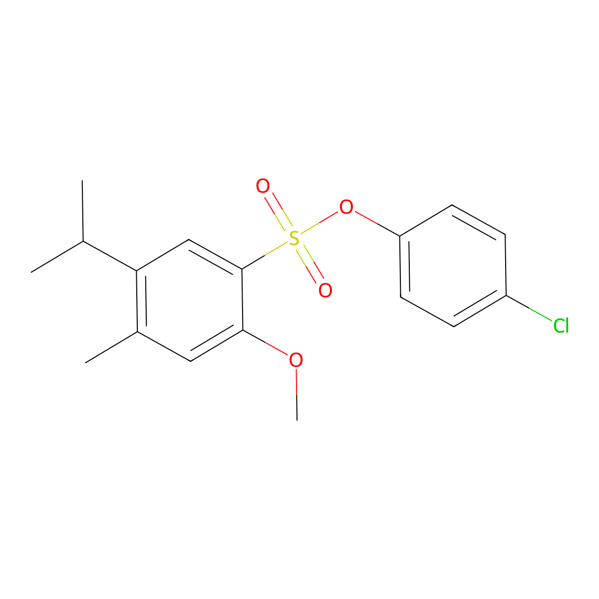 4-Chlorophenyl 2-methoxy-4-methyl-5-(propan-2-yl)benzene-1-sulfonate molecular structure, CAS 2415630-01-0