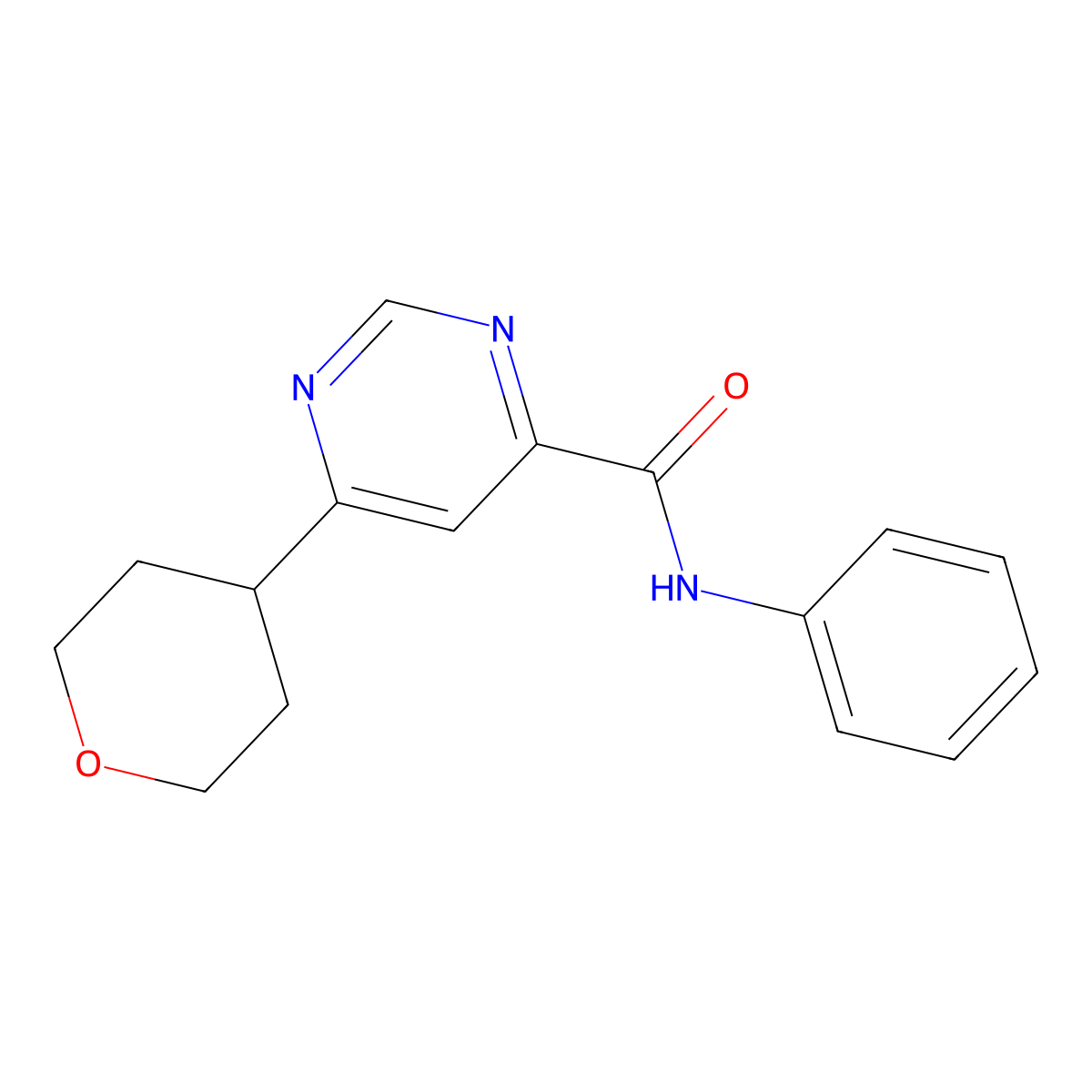 6-(Oxan-4-yl)-N-phenylpyrimidine-4-carboxamide molecular structure, CAS 2415630-02-1