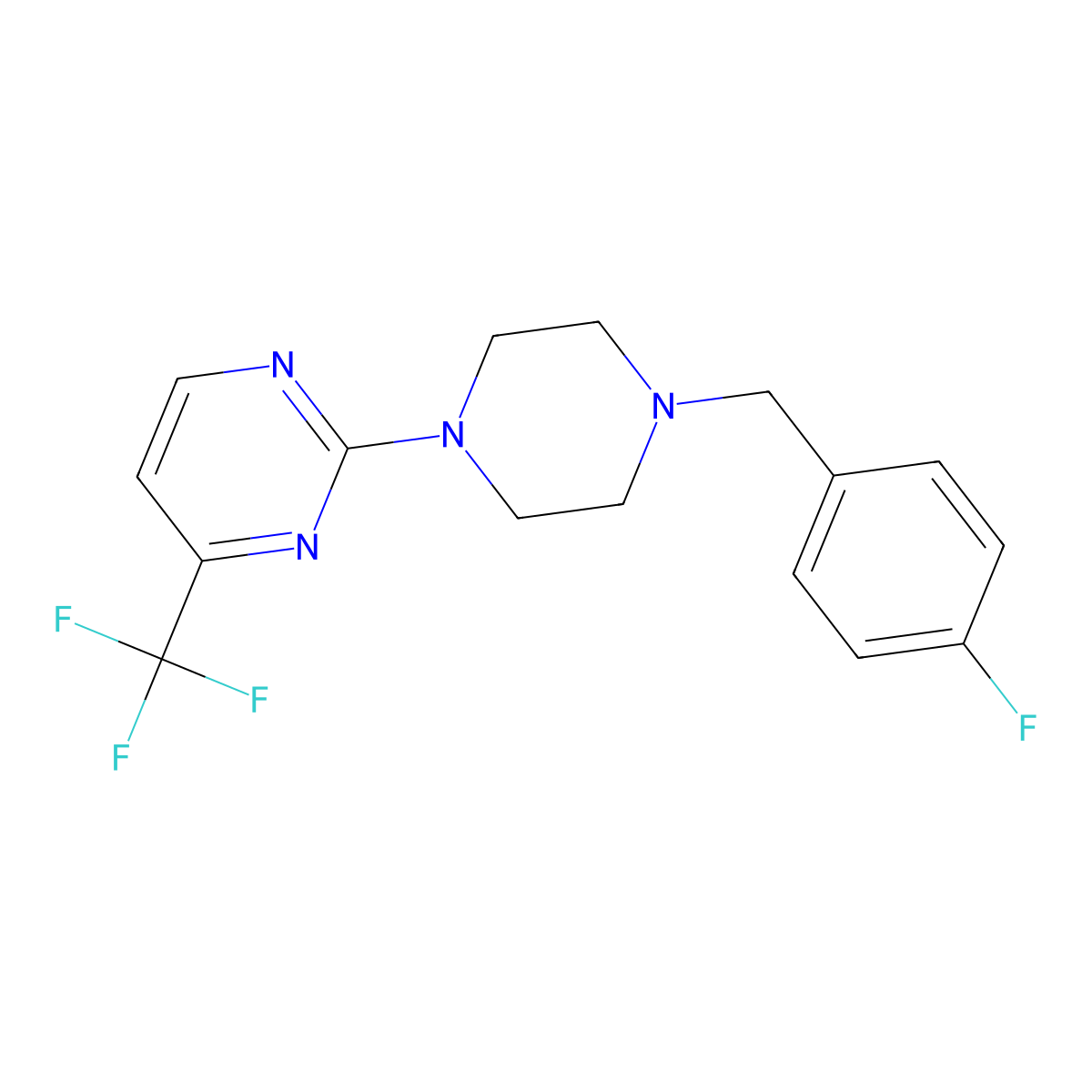 2-{4-[(4-Fluorophenyl)methyl]piperazin-1-yl}-4-(trifluoromethyl)pyrimidine molecular structure, CAS 2415630-10-1
