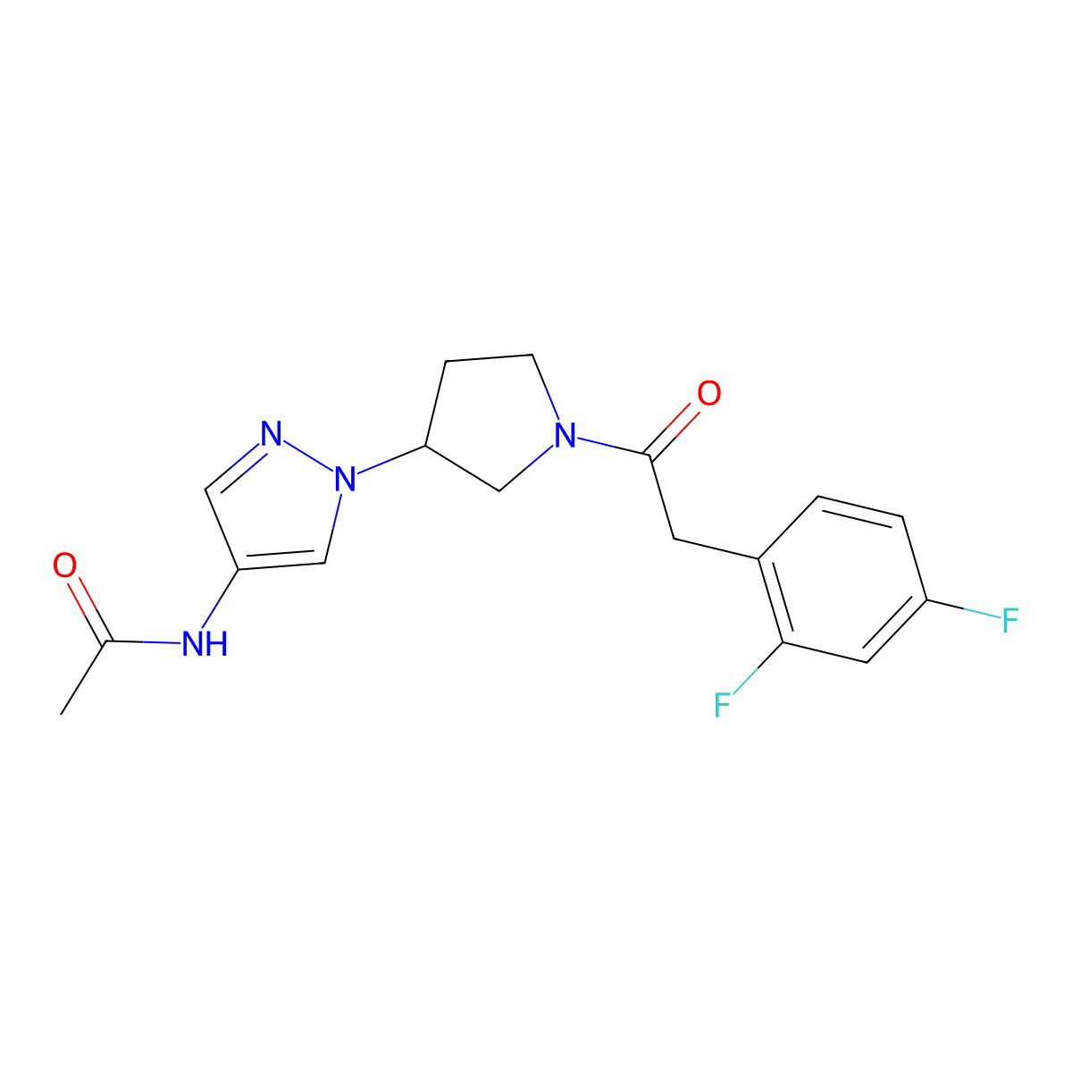 N-(1-{1-[2-(2,4-difluorophenyl)acetyl]pyrrolidin-3-yl}-1H-pyrazol-4-yl)acetamide molecular structure, CAS 2415630-11-2