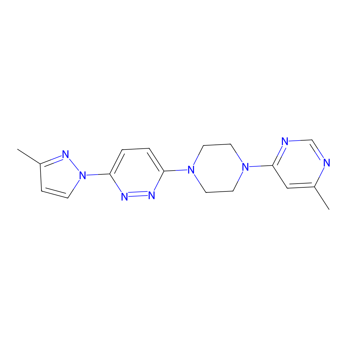 3-(3-methyl-1H-pyrazol-1-yl)-6-[4-(6-methylpyrimidin-4-yl)piperazin-1-yl]pyridazine molecular structure, CAS 2415630-14-5